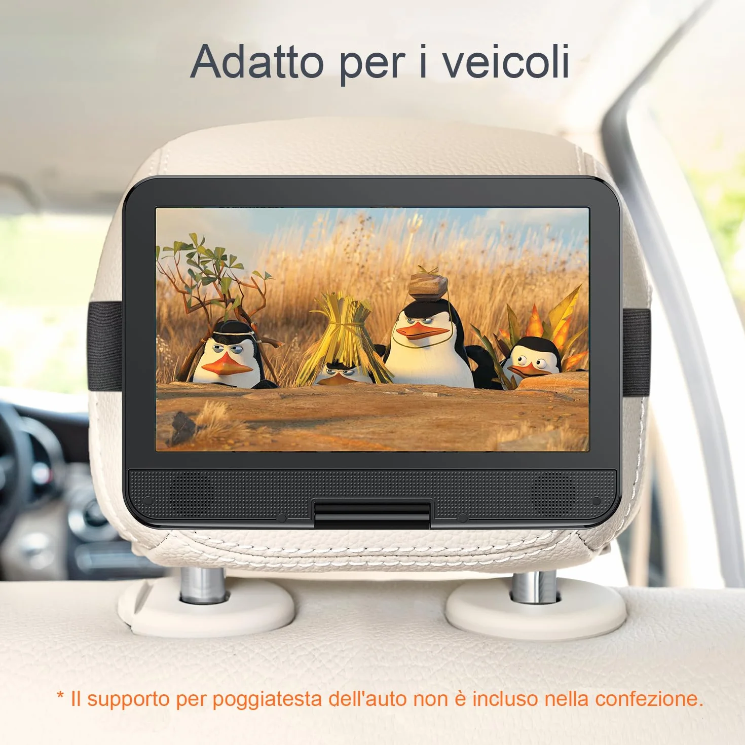 YOTON Lettore DVD Portatile 12,5" Schermo Girevole HD 10,5" per Auto Bambini Batteria 6 Ore USB SD TV Nero