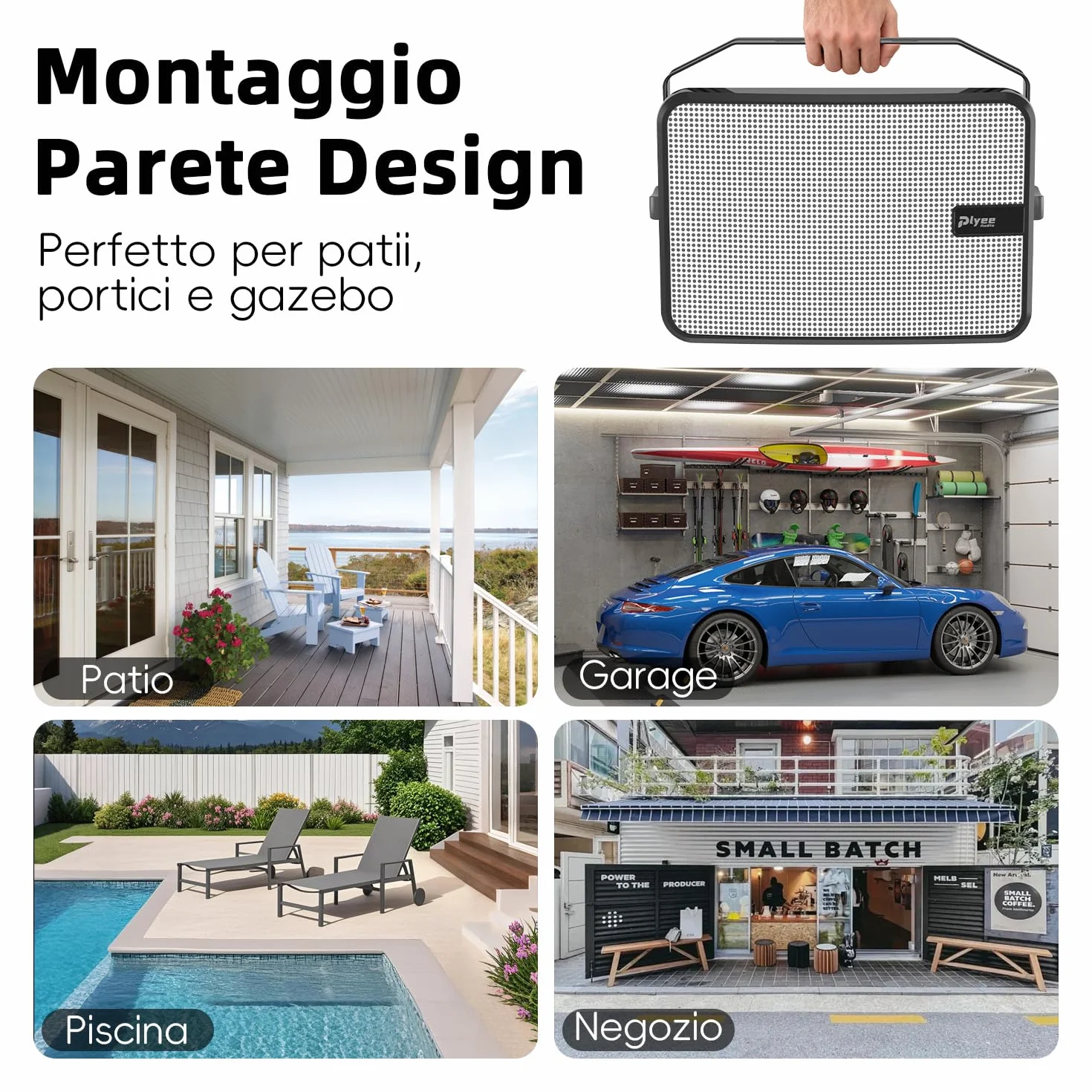 Altoparlanti Bluetooth da Esterno 600W, Sincronizzazione Wireless, Bassi Potenti, Montaggio a Parete, Confezione da 2, Bianco MZ-658