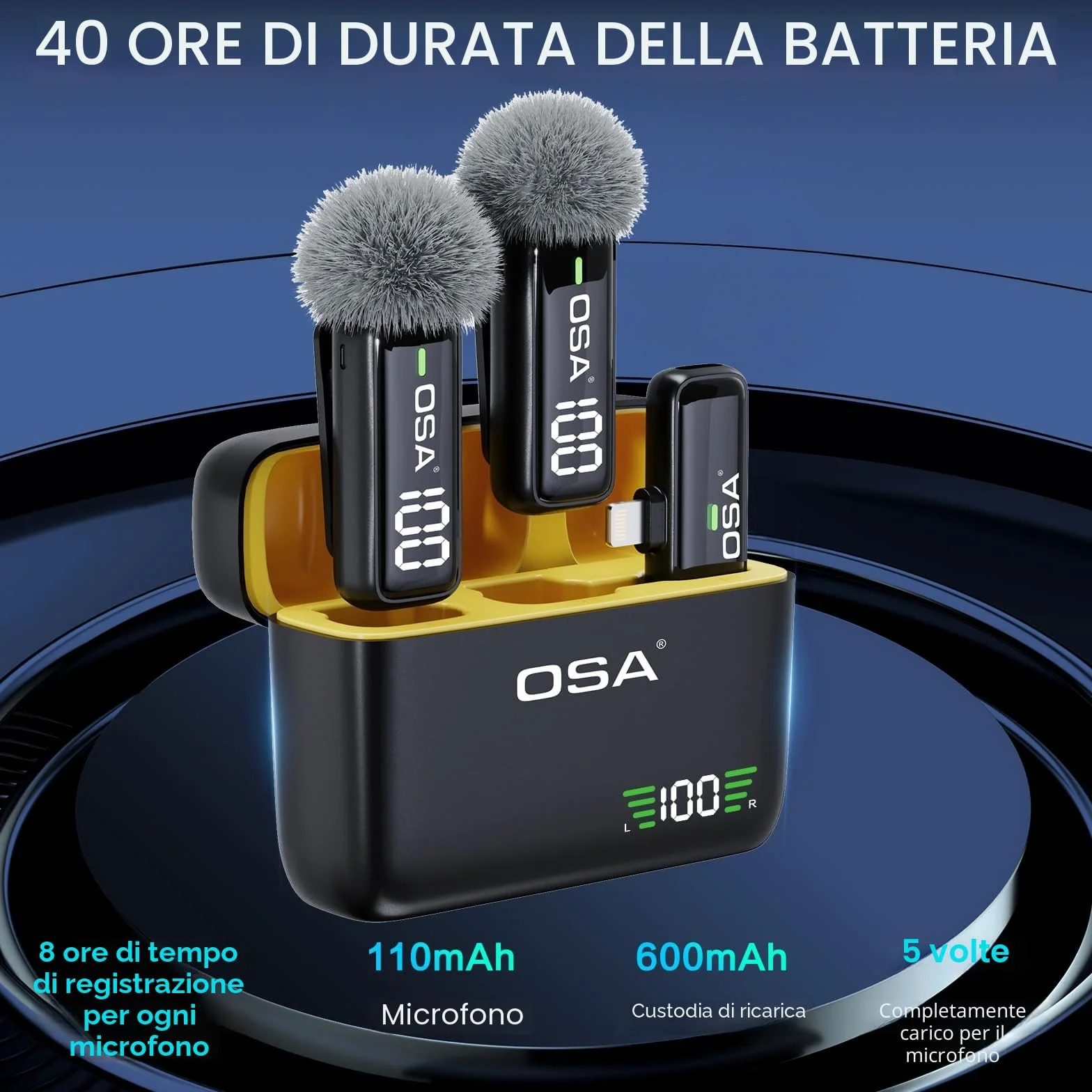 OSA Microfono Lavalier Wireless per iPhone Lightning (Fino a iPhone 14), Mini Microfono Bluetooth con Riduzione Rumore, Display Digitale, per TikTok Vlog YouTube