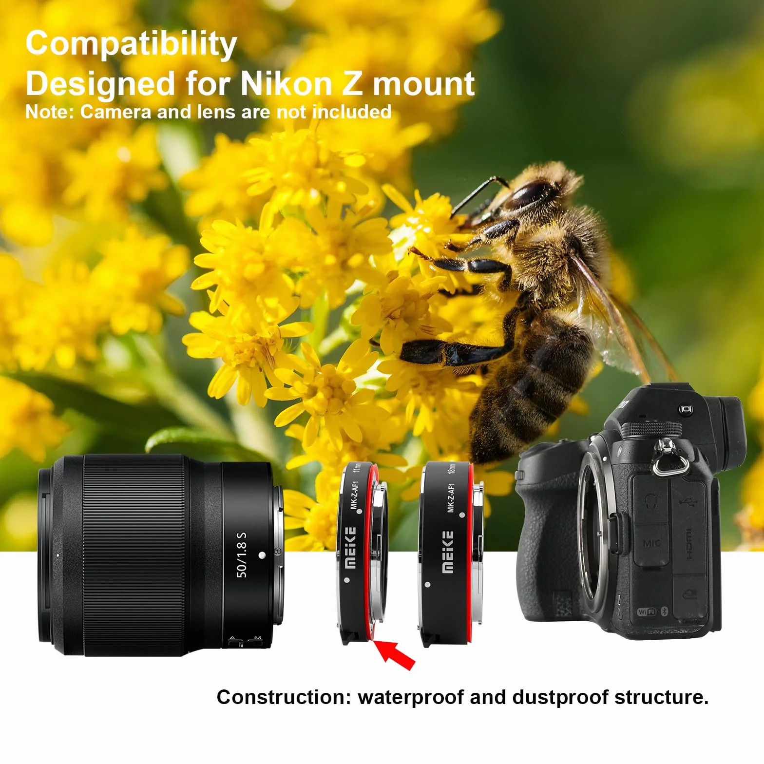 Meike MK-Z-AF1 - Anello adattatore per tubo macro autofocus (11 mm + 18 mm), compatibile con Nikon Z5 Z6 Z7 Z50