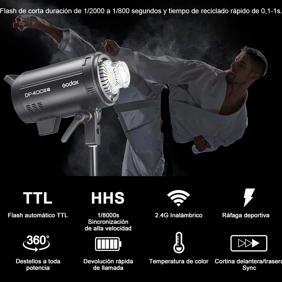 GODOX DP800IIIV - Kit flash da studio professionale, 800 W, 5800 ± 200 K, sistema X wireless 2,4 G, ventola ad alta velocità integrata, adatta per ritratti