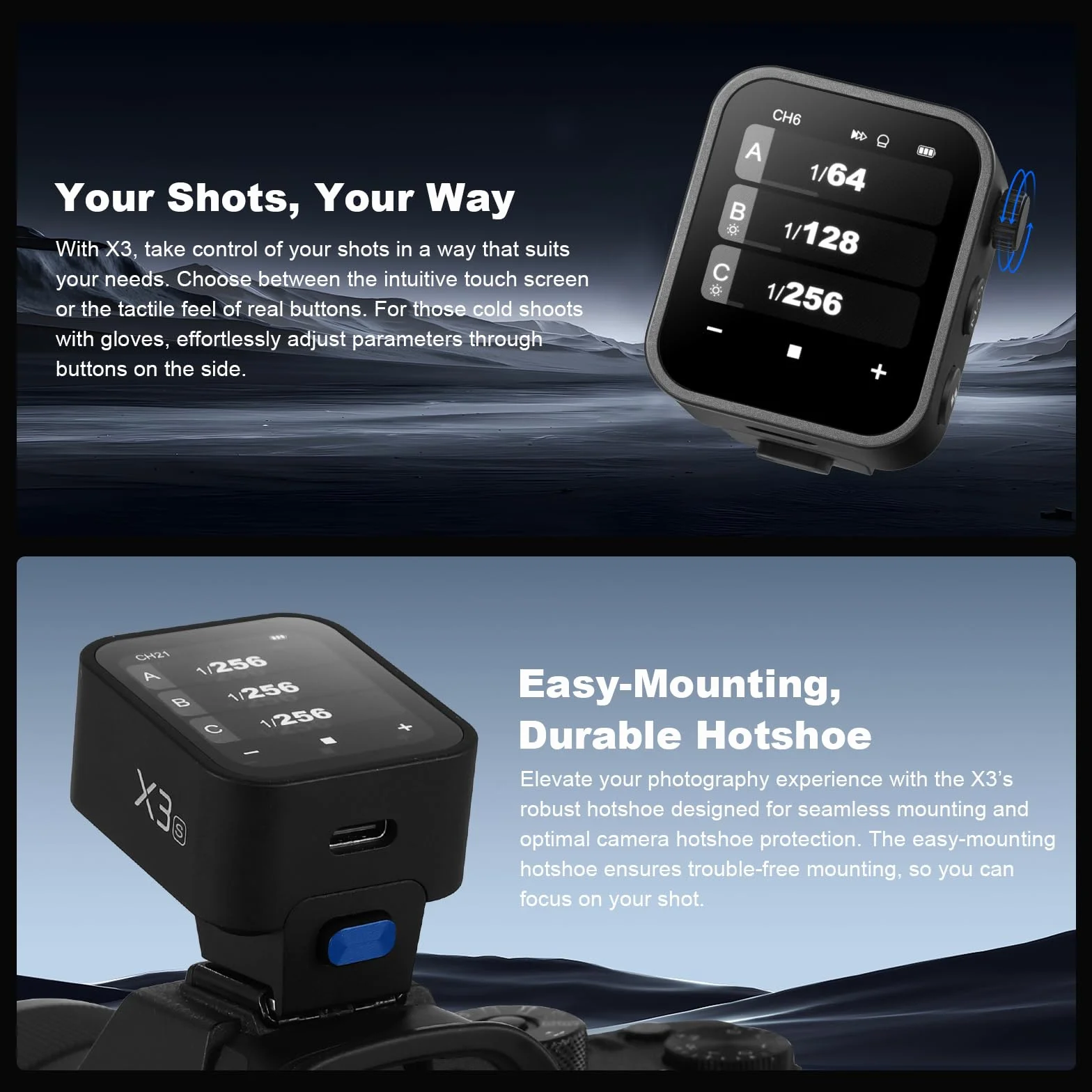 Godox X3-S X3S Wireless Flash Trigger Trasmettitore Flash Touch Screen OLED per Fotocamere Sony 2.4GHz Wireless 1/8000S HSS TTL Tcm Funzione Batteria Ricaricabile Trigger Remoto per Sony