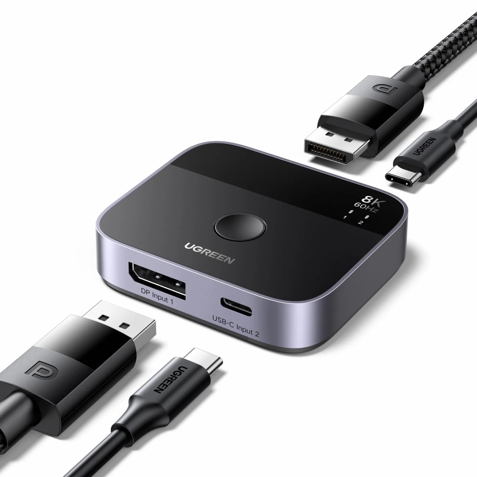 UGREEN Switch DisplayPort USB C 8K60Hz 2 Ingressi 1 Uscita DP 1.4 Commutatore USB C DisplayPort Supporta 3D HDR10+ HDCP2.3 Alta Risoluzione Compatibile con PC PS5 4 Xbox One X Series Steam Deck