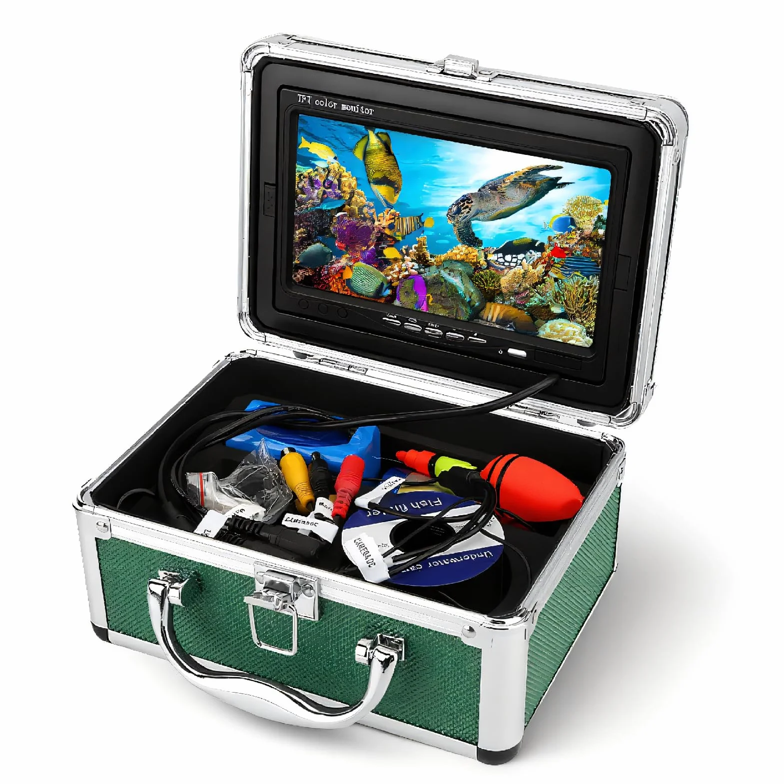 Telecamera subacquea, telecamera per la pesca HD 1000TVL Telecamera a forma di pesce, monitor 7 pollici Fish Finder Videocamera per pesca subacquea con cavo 20m(Spina UE)