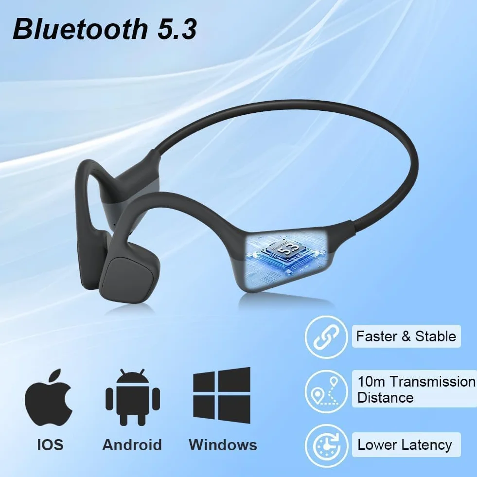 Cuffie Conduzione Ossea, Bluetooth 5.3, Auricolari Sportivi Bluetooth Open-ear, IPX5 Impermeabili, Autonomia 10 Ore, Qualità Audio HD, Open-ear Cuffie Per Corsa Ciclismo Guida Fitness (Nero)