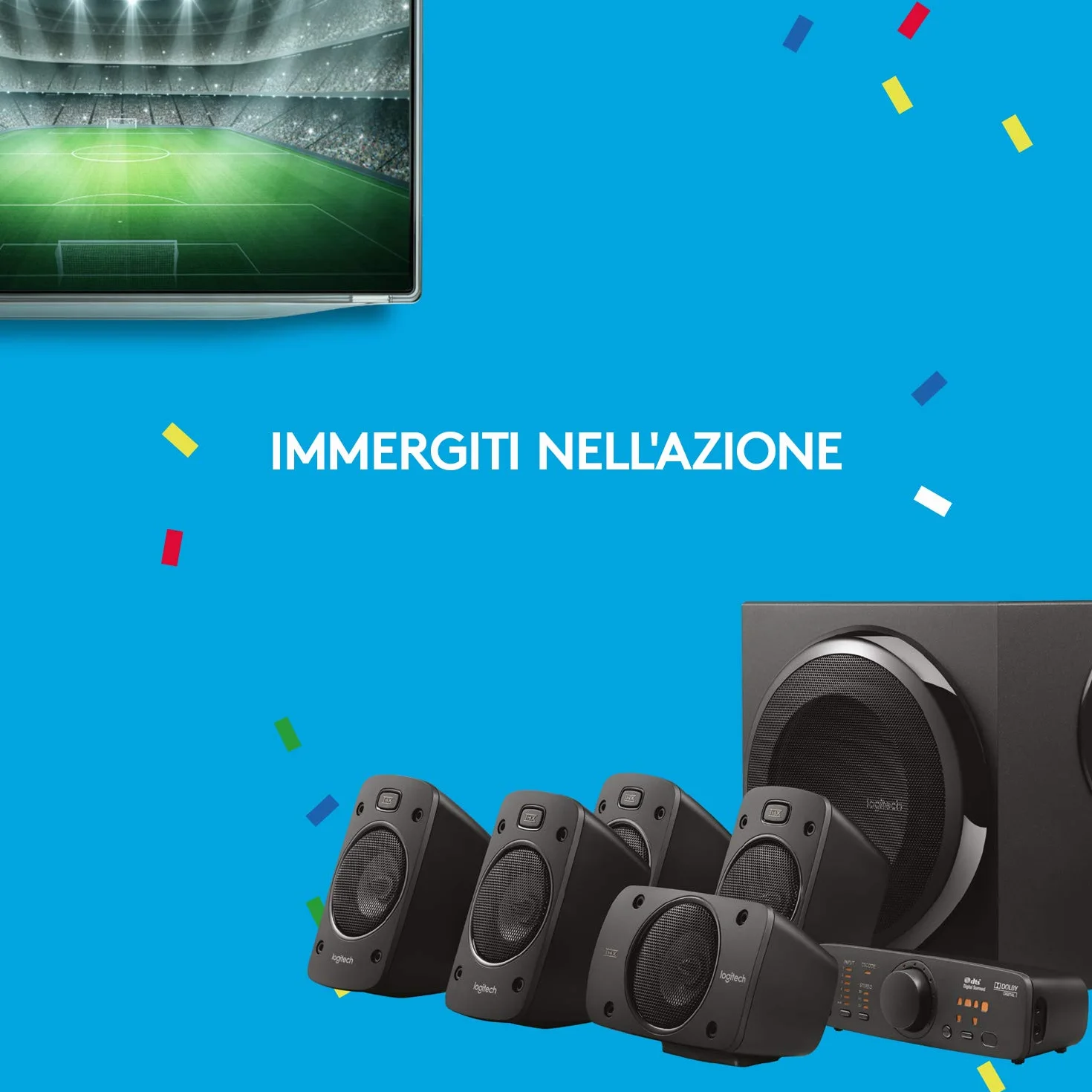 Logitech Z906 5.1 Sistema di Altoparlanti Audio Dolby Surround, Certificato THX, Dolby e DTS, ‎Potenza 1000 Watt, Multidispositivo, Telecomando, Presa EU/IT, PC/PS4/Xbox/TV/Smartphone/Tablet - Nero