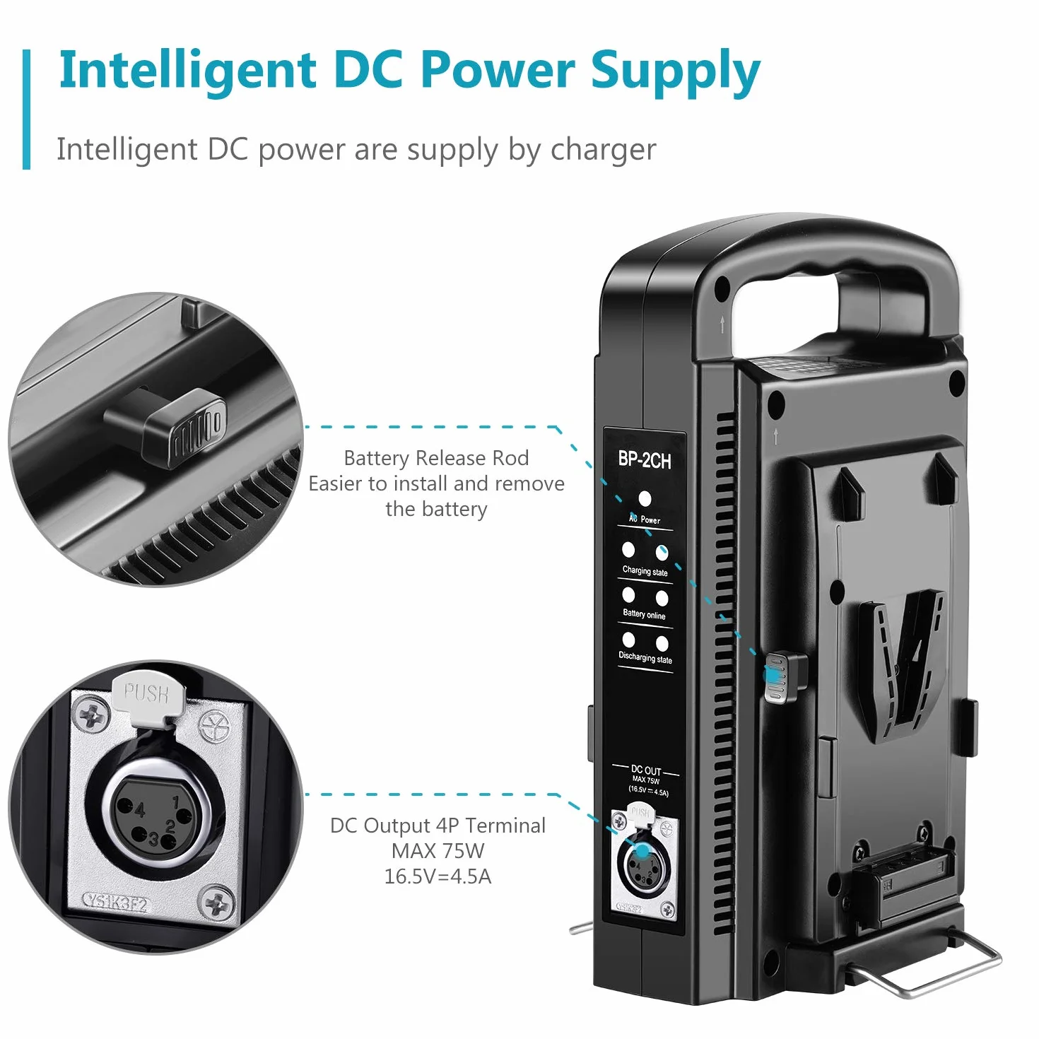 Neewer Caricabatterie a doppio canale per batteria V-Mount/V Lock con DC 16,5 V Alimentazione, compatibile con tutte le piastre V-Mount (batteria non inclusa)