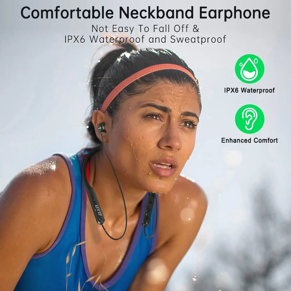 Cuffie Bluetooth, Auricolare bluetooth con archetto da collo, Cuffie Wireless In-Ear con Microfon, Fino a 20h di Autonomia, per Corsa, Fitness