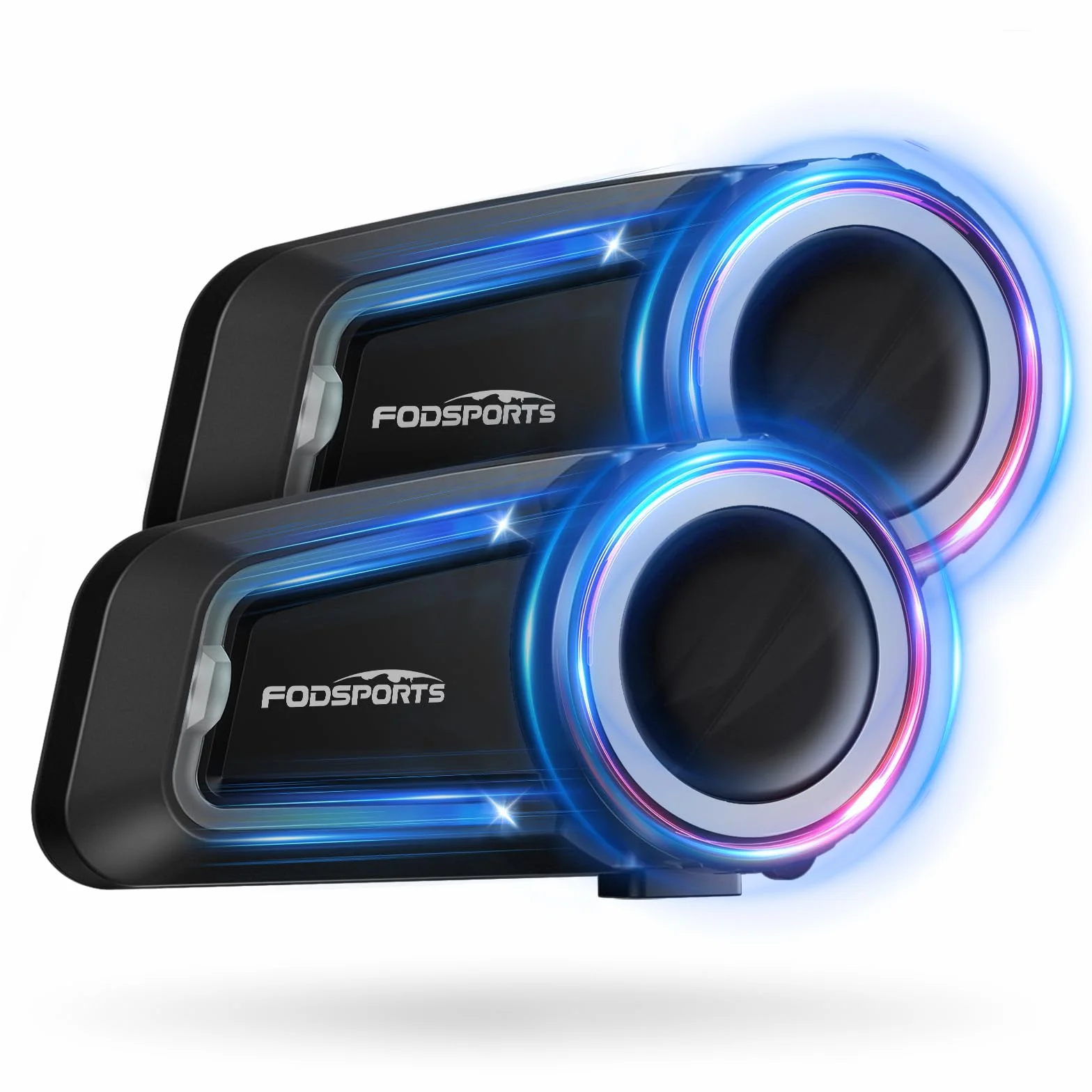 Fodsports FX7 10 - Utenti Mesh Interfono Moto Coppia | Condivisione Musicale, 2000m Interfono per Casco, Doppio Chip V5.4 Auricolari Moto con Multitasking Audio & FM