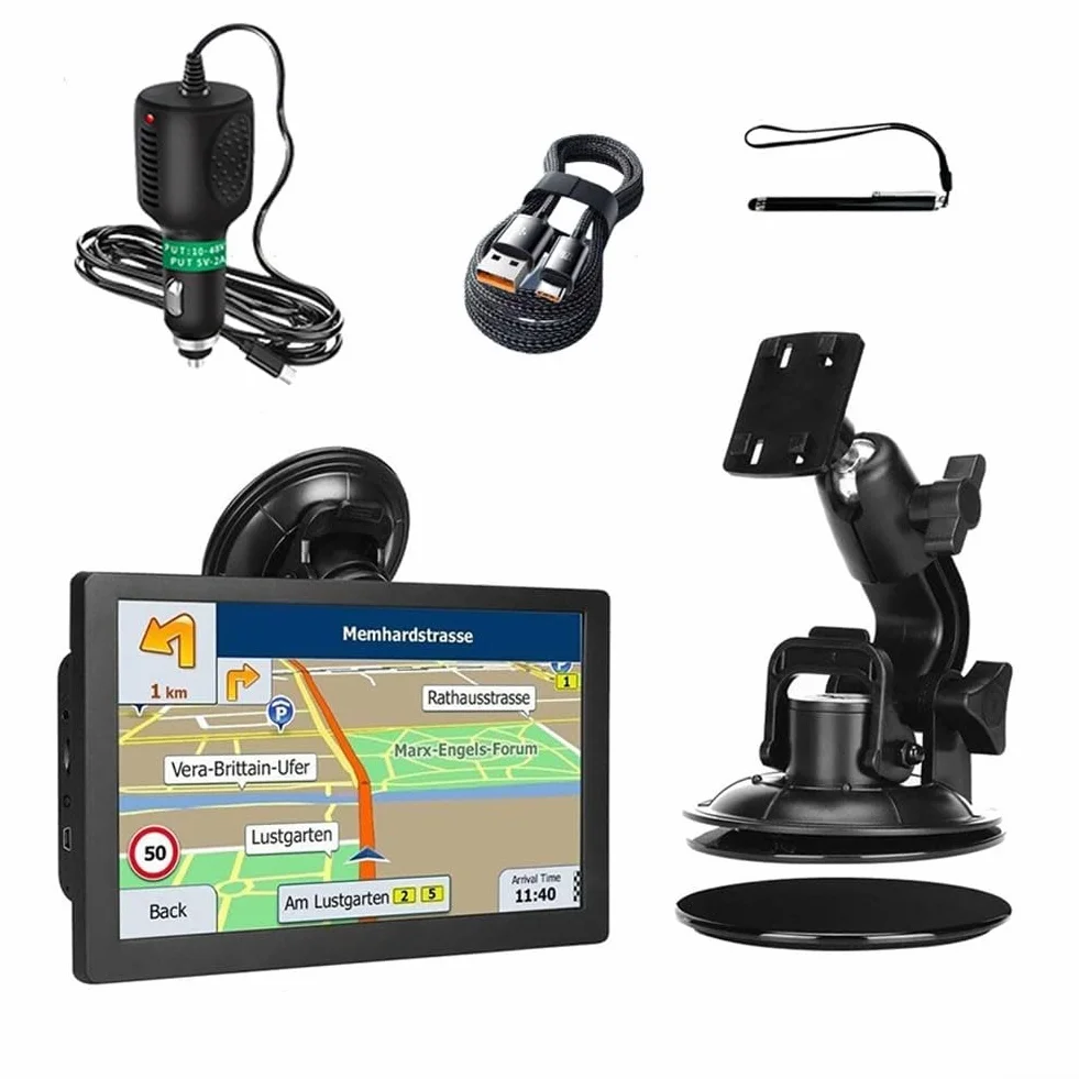 Navigatore GPS da 9 pollici, navigazione satellitare GPS per auto mappa del Regno Unito Europa 2025 trasmesso in 40 lingue con staffa e ventosa (in Europa)