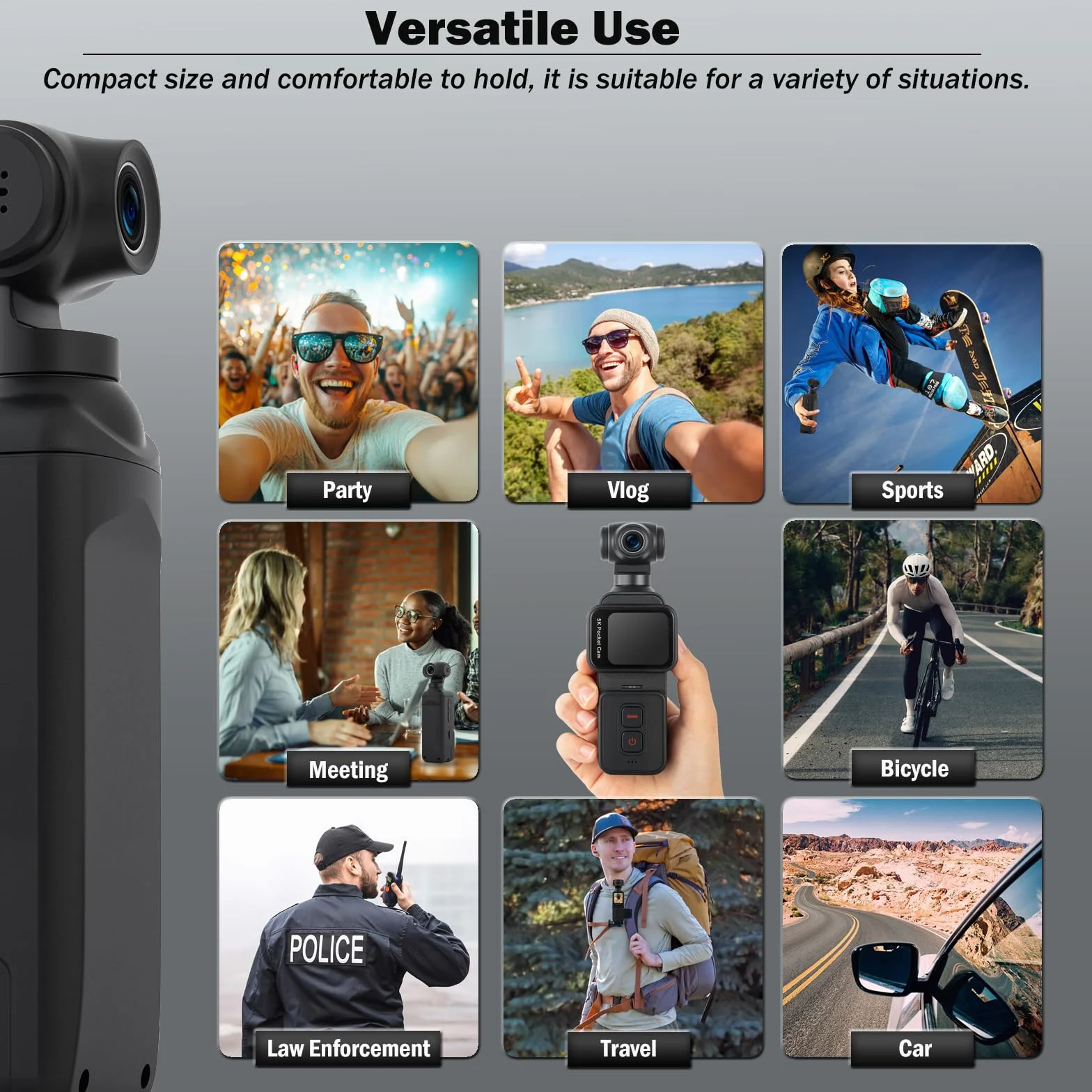ydi 5K Fotocamera per Vlog con Touchscreen, Videocamera Portatile Wi-Fi POV Camera con Lente Elettrica Ruotabile a 270°, Rilevamento del Volto, Telecomando, Microfono Esterno, Scheda da 64GB