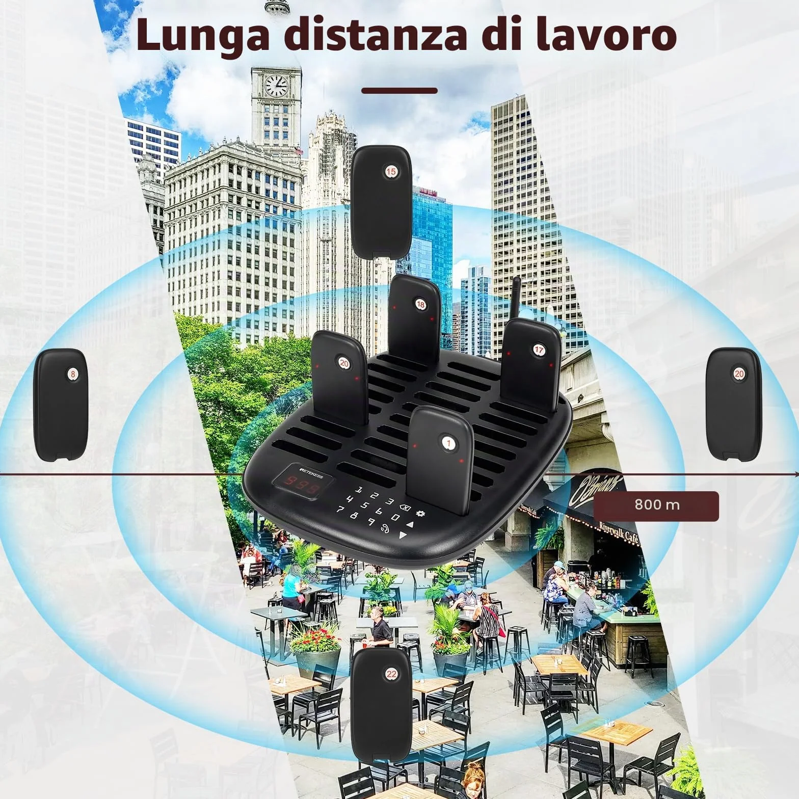 Retekess TD175P Cercapersone Ristorante, 30 Cercapersone, 800M Pager Ristorante, Facile da Configurare, 7 Modalità di Chiamata, Cercapersone Wireless per Area Ristorazione, Hotel, Chiesa