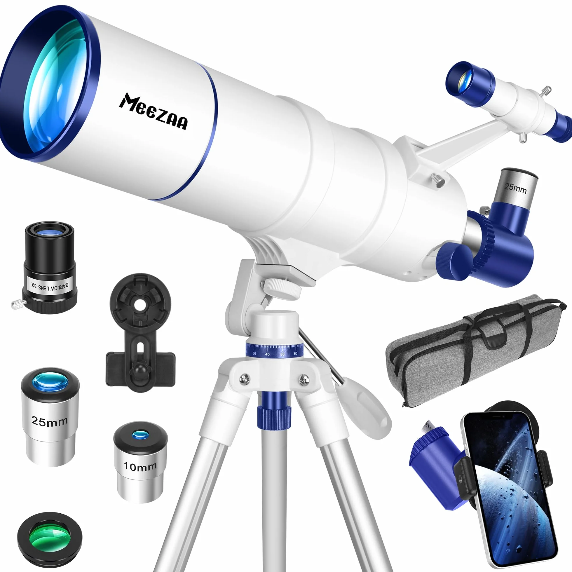 MEEZAA Telescopio, Telescopio Astronomico Professionale per Adulti e Bambini Principianti, 90 mm Apertura 550 mm Telescopi Riffrattore FMC con Treppiede Regolabile, Filtro Lunare & Borsa da Trasporto
