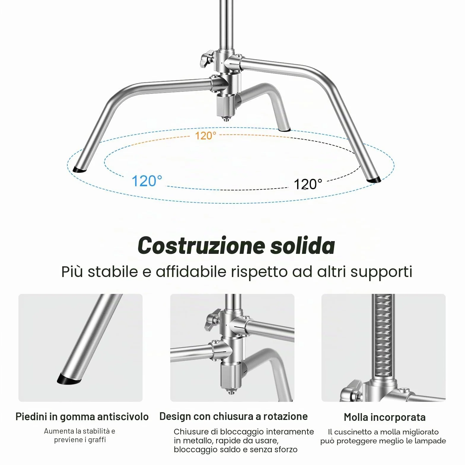 Soonpho 2-Pack C Stand Set 100% Acciaio Inossidabile Heavy Duty Supporto a C Argento Fotografia Light Stand 330cm Regolabile Supporto Luce per Godox AD200 Pro SK400II Aputure 120D