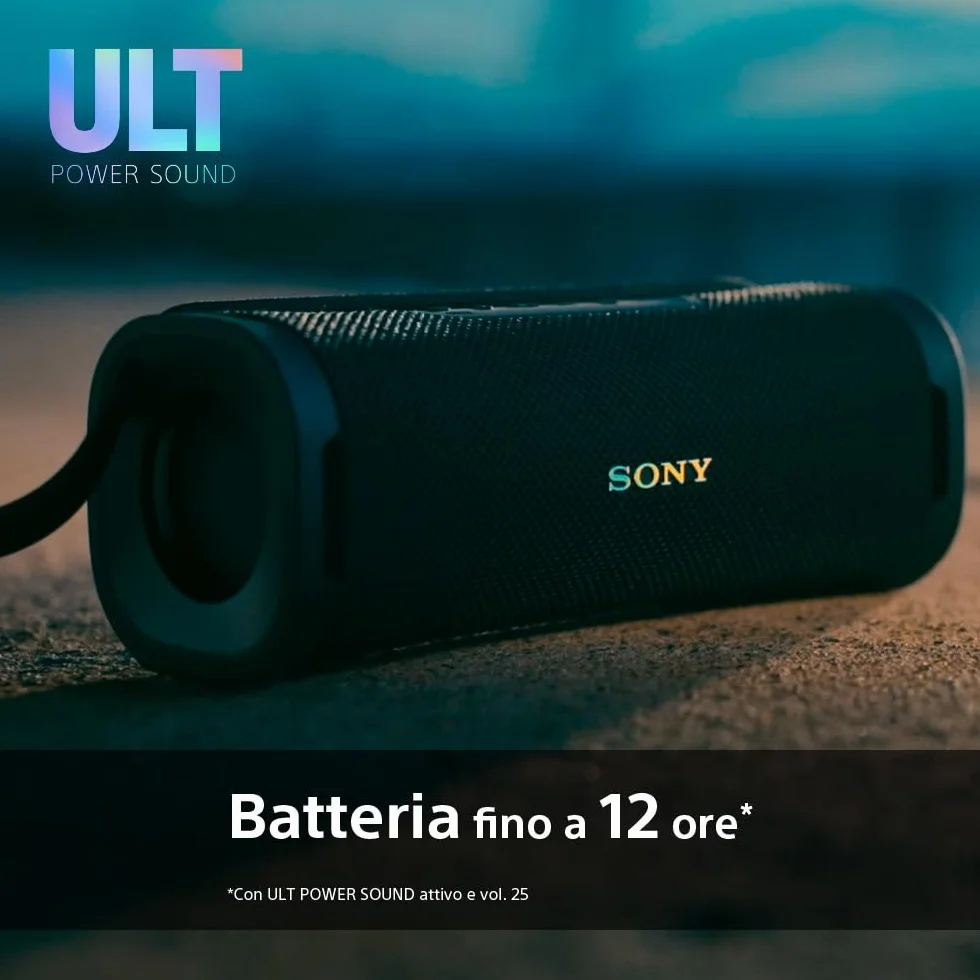 Sony ULT FIELD 1 | Speaker portatile wireless Bluetooth con ULT POWER SOUND, bassi profondi, IP67, impermeabile, antipolvere, antiurto, batteria da 12 ore, qualità chiamata chiara, viaggio - Nero