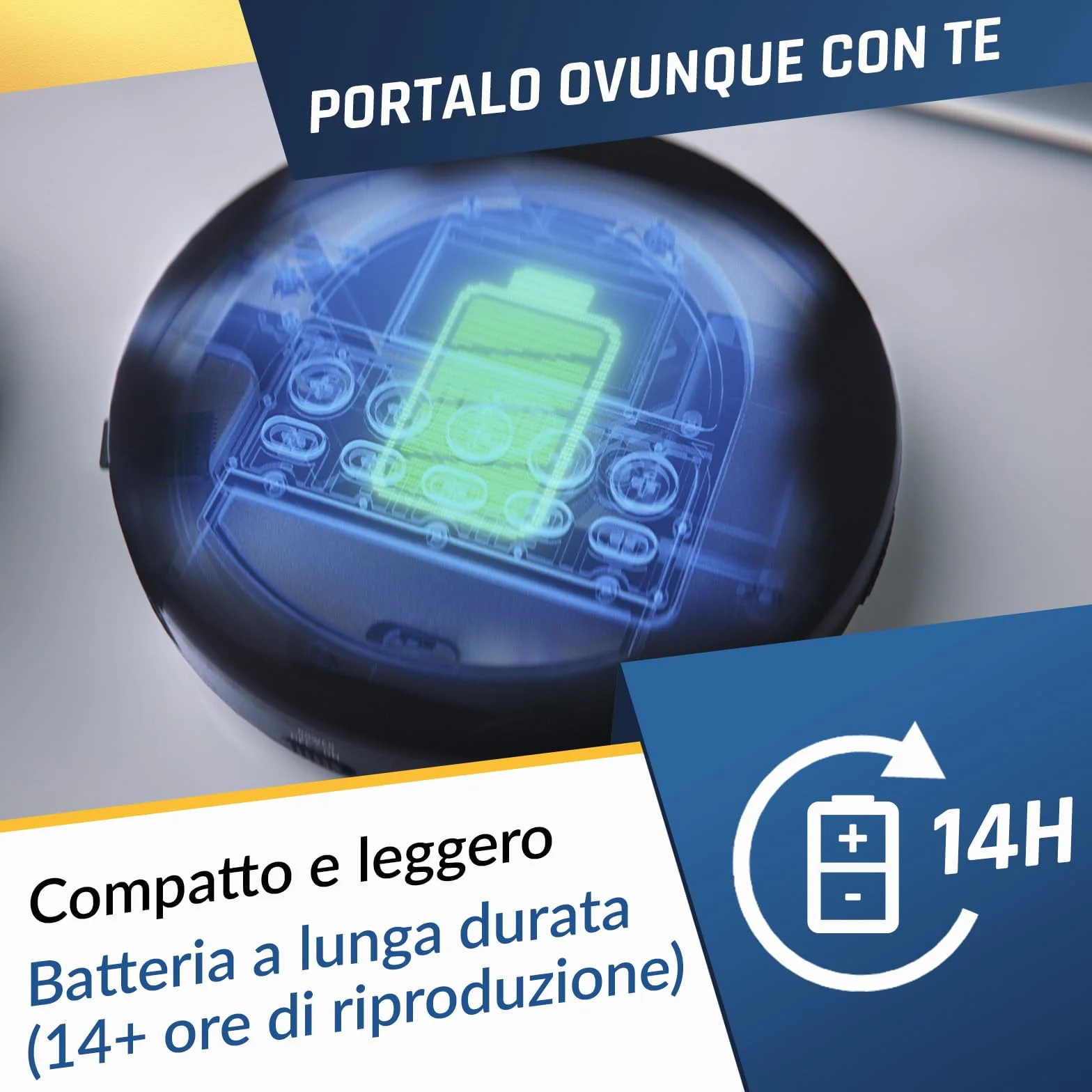 KLIM Nomad - Lettore CD Portatile - Batteria a Lunga Durata - Include Auricolari KLIM Fusion - Compatibile con CDR, CDRW, MP3 - Lettore SD, Radio FM, Bluetooth - Ideale per Auto - Hi-Fi - Argento