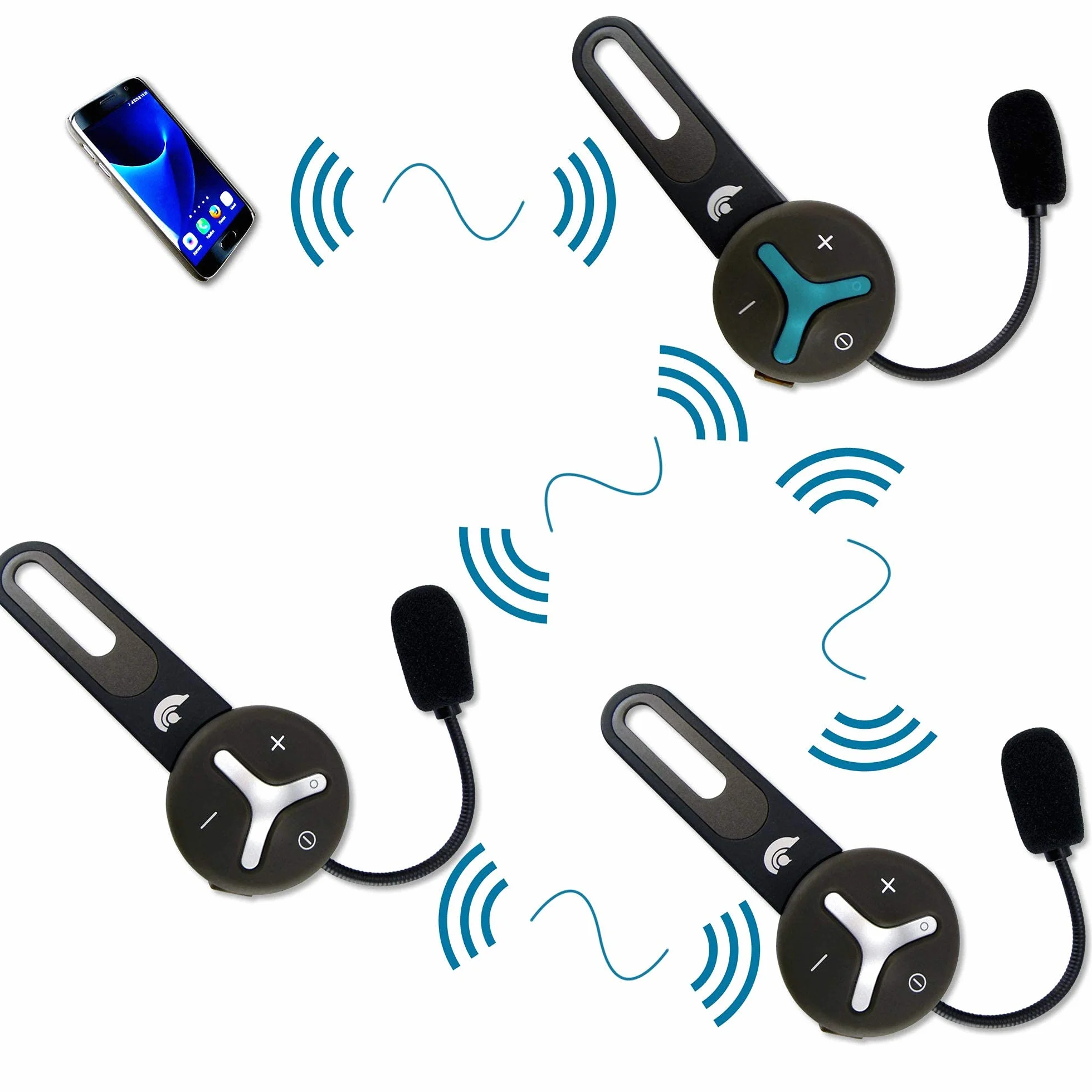 Trio – Citofono con 3 moduli auricolari Bluetooth con portata fino a 1 km – vivavoce con cancellazione del rumore DSP e connessione smartphone
