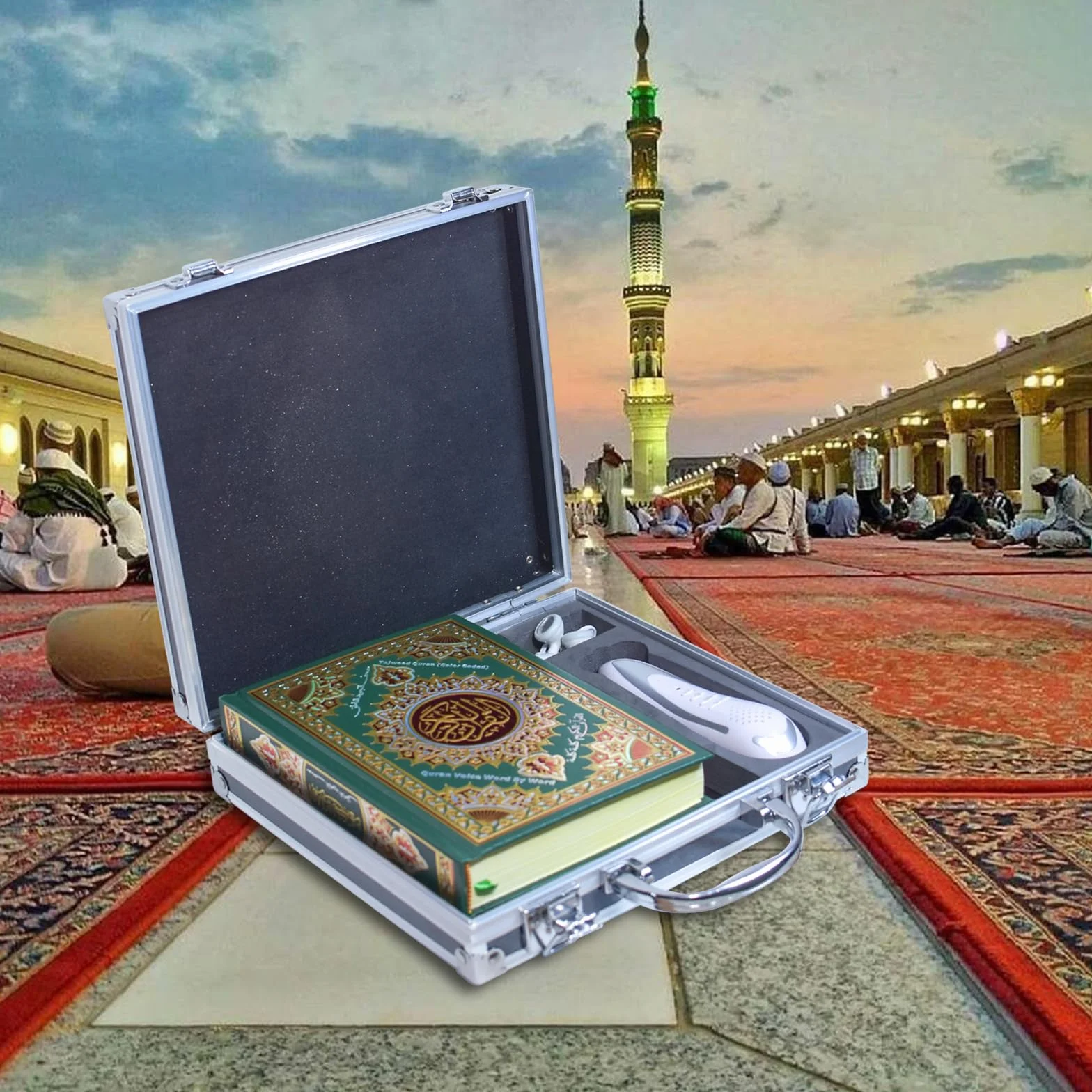 Penna di lettura digitale Quran, 16 GB di memoria, 25 recitatori multilinguali, ricaricabile, USB ricaricabile, con custodia in alluminio