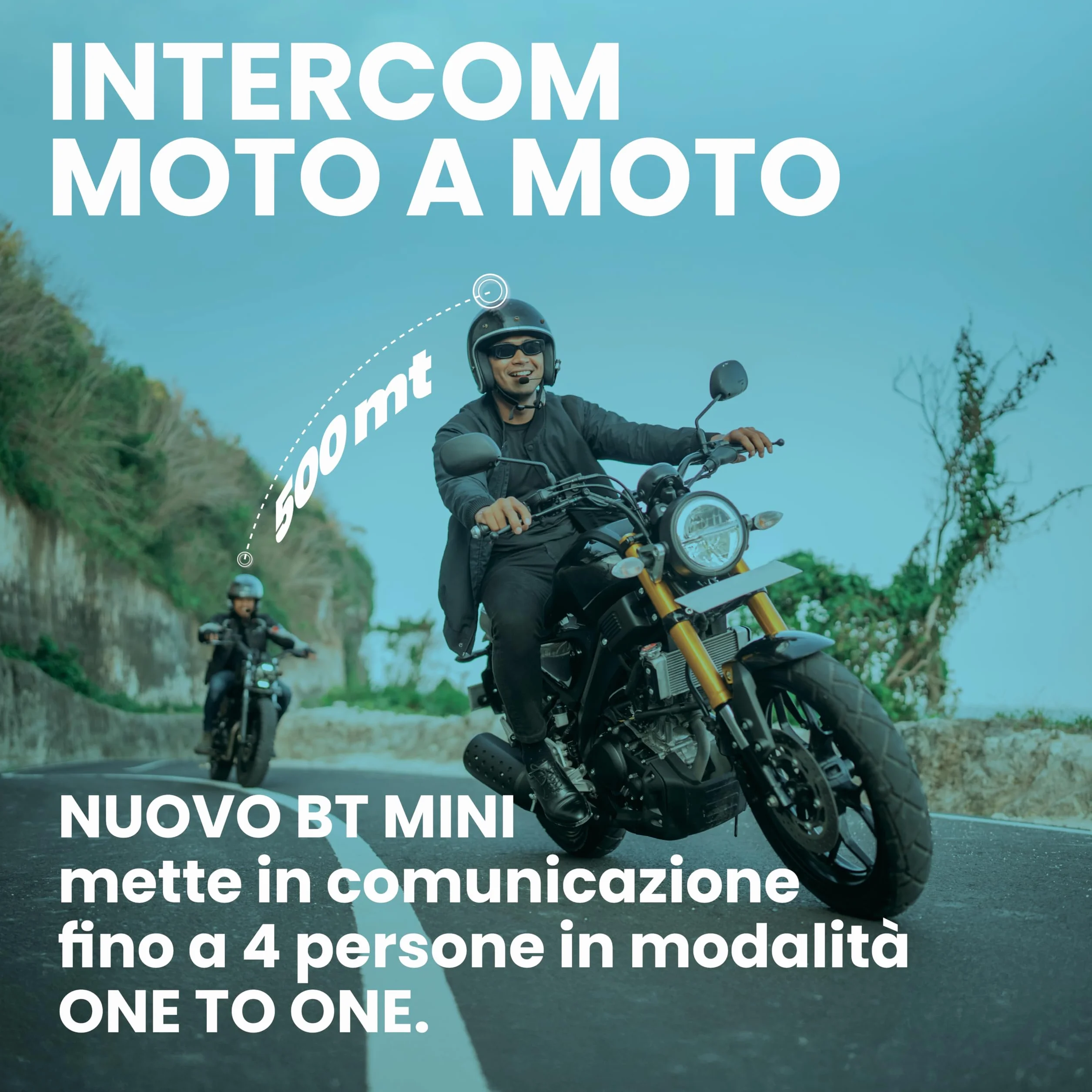 Midland - Interfono Moto Bluetooth ECE2206 Nuovo BT Mini Singolo, Auricolari Casco Moto 4 Persone Waterproof, Portata 500m, Autonomia 8H, Cancellazione Rumore, Music Share, Compatibile TFT