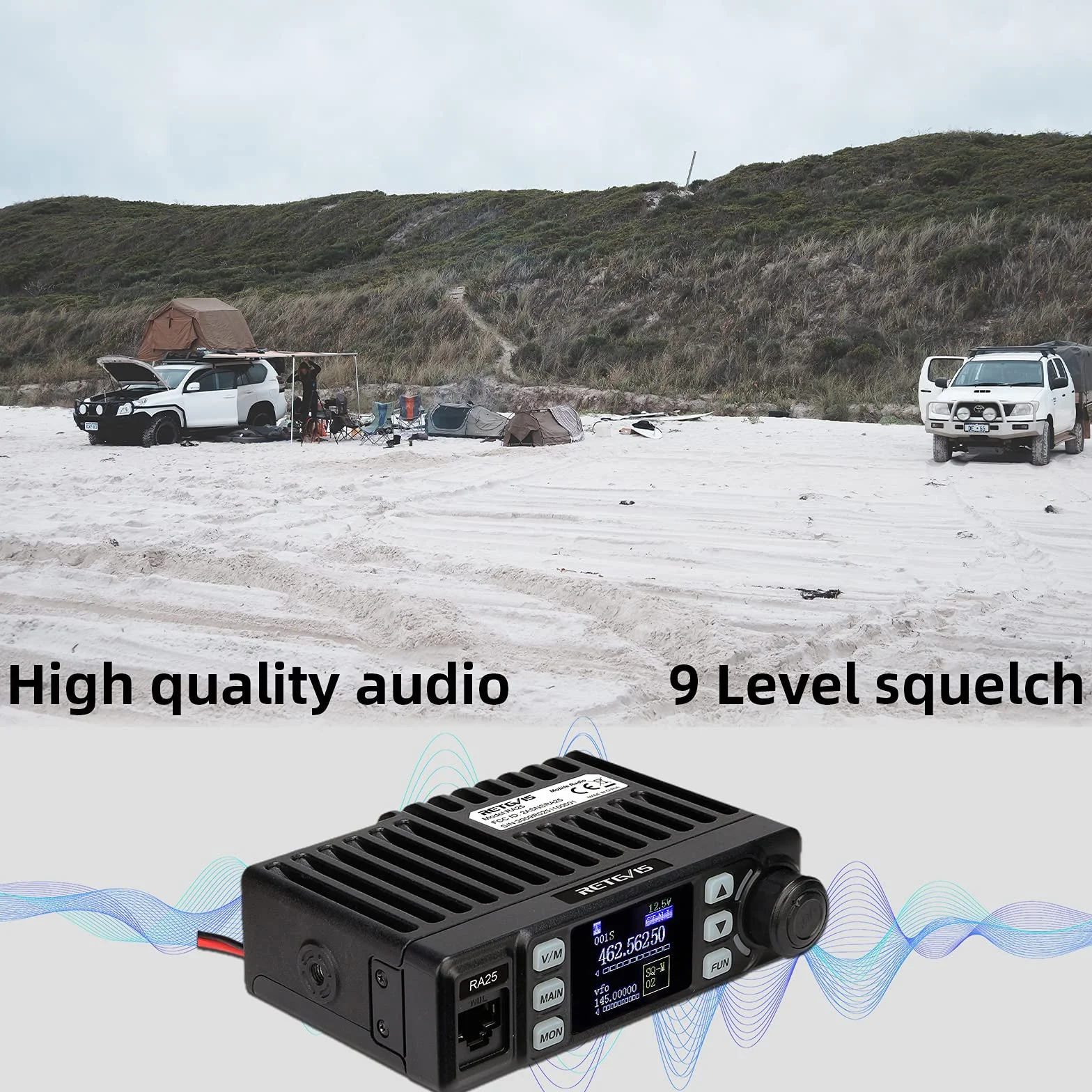 Retevis RA25 Mobile Ricetrasmettitore, Doppio Monitor Dual Band, 5W/20W,500 Canali,5 Toni/2 Toni/DTMF, Display TFT da Mini Mobile Radio(1 Pezzo, Nero)