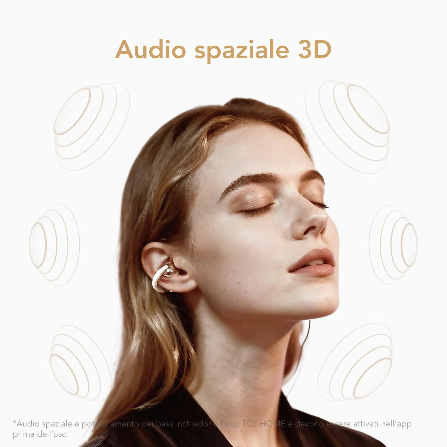 TCL CrystalClip, design a clip, miglioramento dei bassi, suono spaziale 3D, fino a 36 ore di riproduzione, Bianco lunare