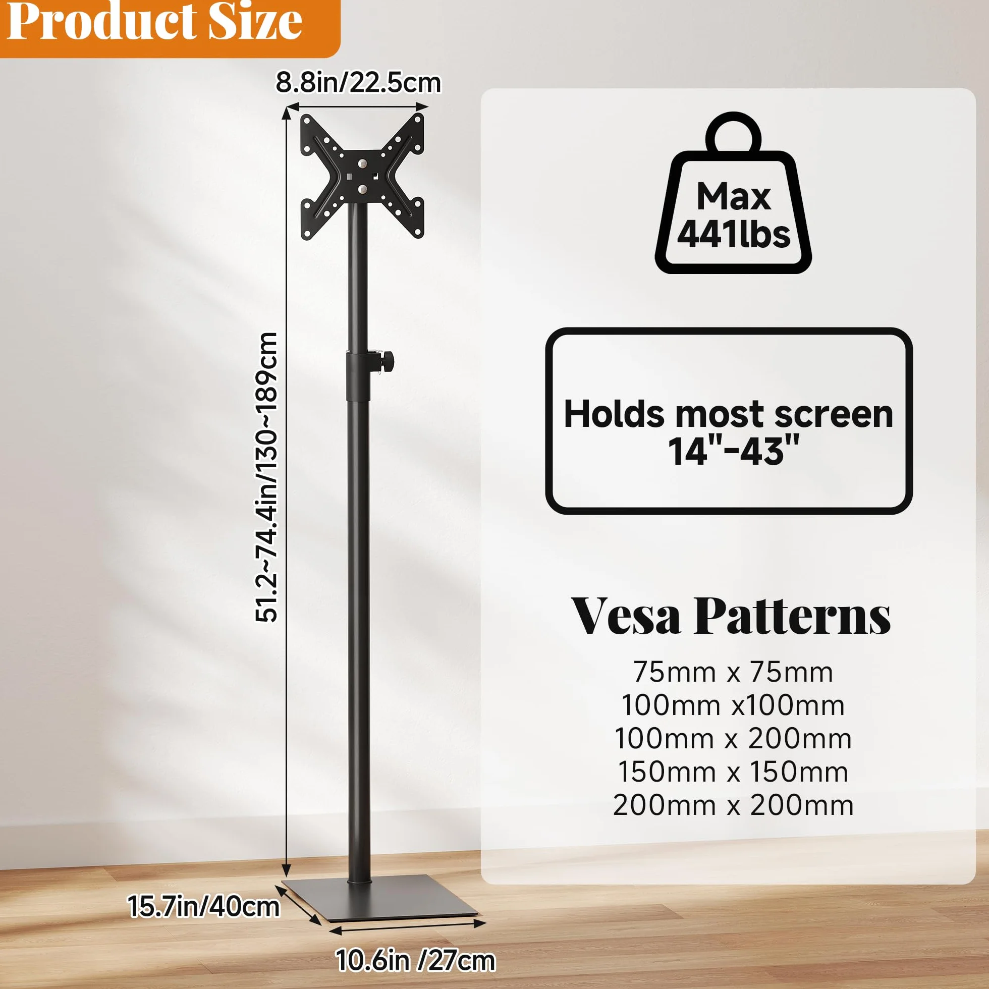 Supporto TV da Pavimento 360° Girevole Universale Supporto TV Alto Regolabile in Altezza e Inclinazione Supporto TV da Pavimento Extra per TV da 14 a 43 Pollici Supporto TV Autoportante per