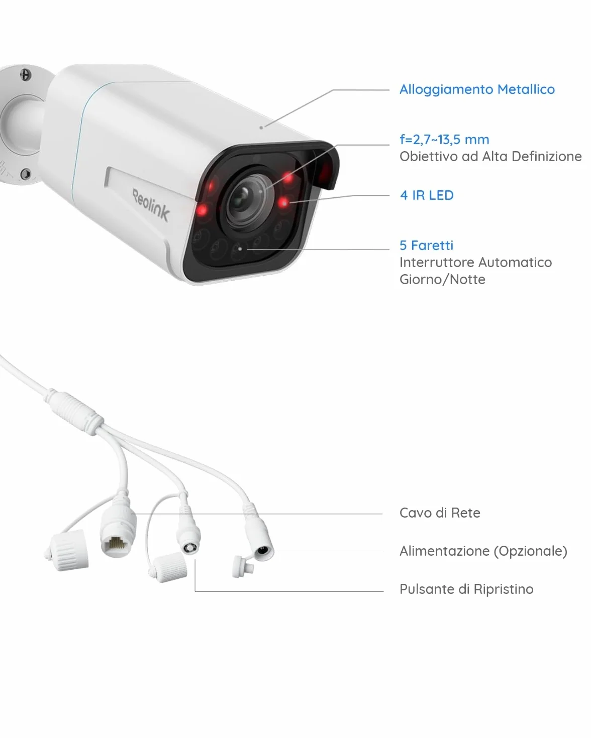 Reolink PoE 4K Telecamera Esterno, 5X Zoom Ottico, Rilevamento di Uomo/Veicolo/Animale, Faretti per Visione Notturna a Colori, Audio Bidirezionale, Time-Lapse, Slot per Scheda microSD, RLC-811A
