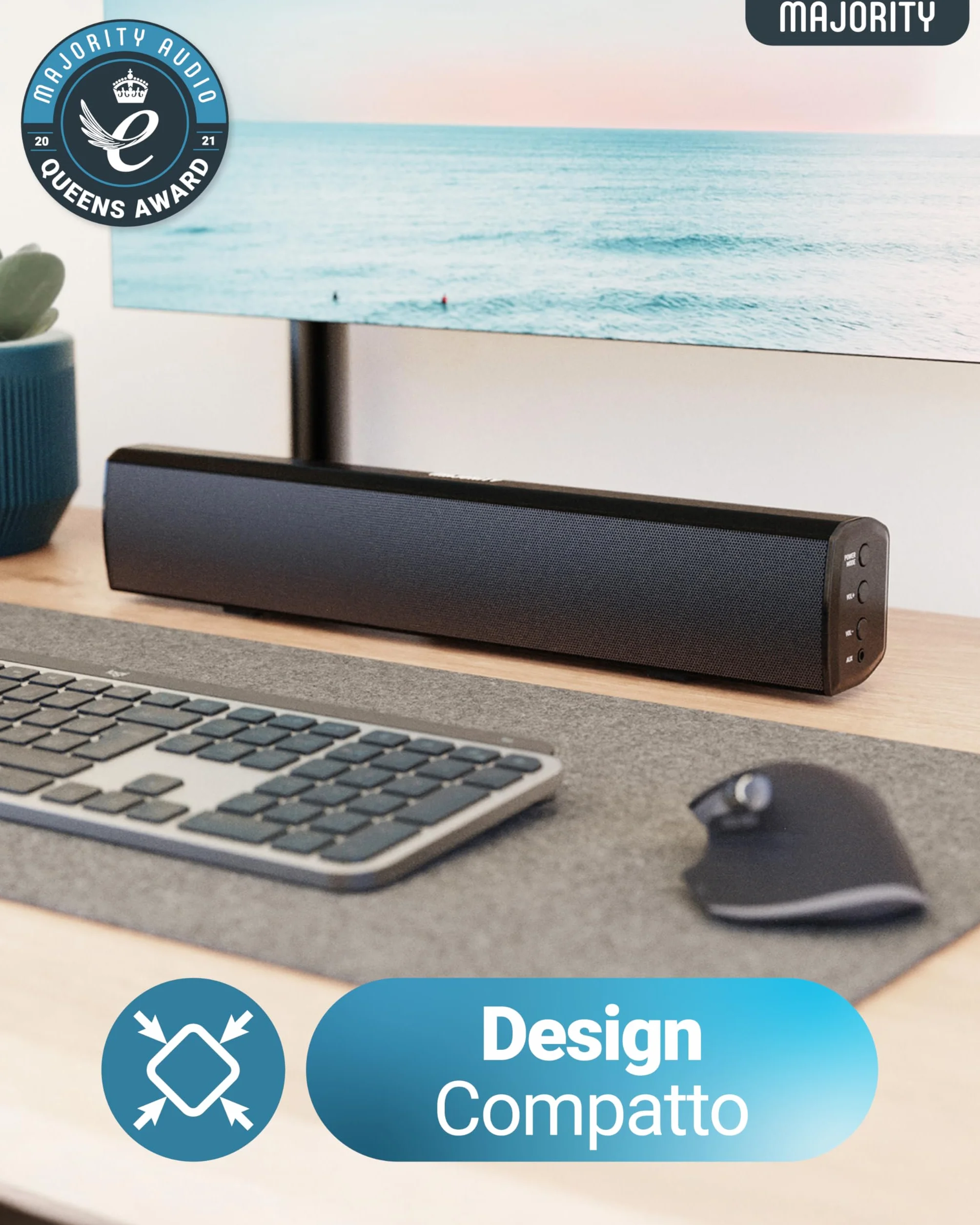 Majority Barra Soundbar Bluetooth 50W | Sound Bar TV e PC Compatta 2.0 | Casse per Televisore con Ingressi Ottico, RCA, USB, AUX, MP3 | Altoparlante Wireless con Telecomando Bowfell