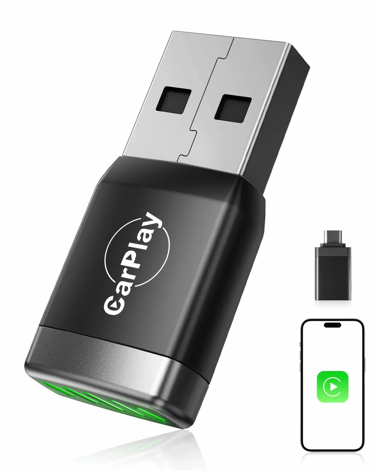 Mini Adattatore CarPlay Wireless Bluetooth V5.3 Wi-Fi 6 Doppia Banda USB C/A per Apple iPhone iOS 10+