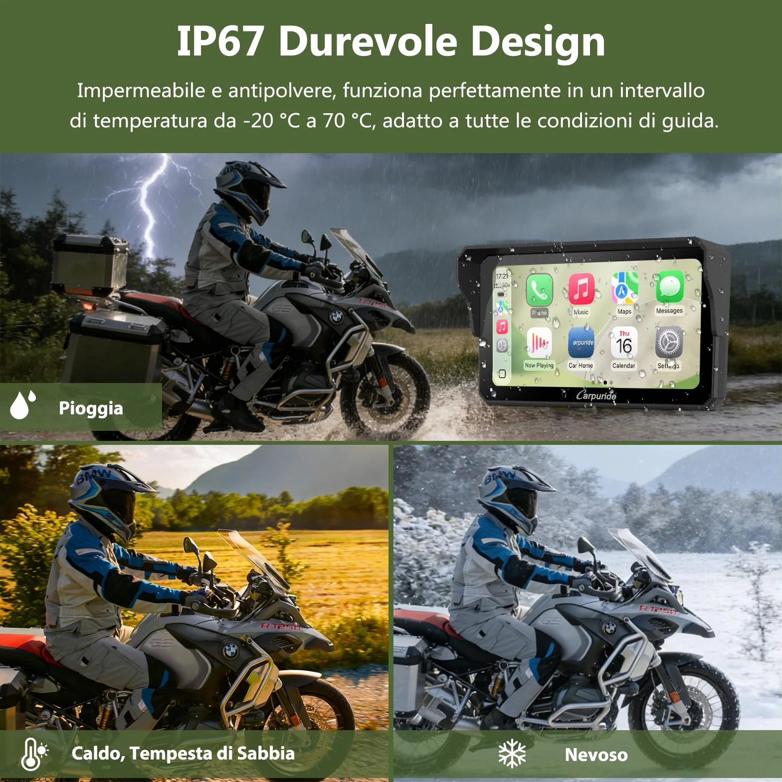 Carpuride W602BS Pro Carplay Schermo per BMW Moto, Nativo Wonder Wheel Controllo e Lettura Dati, Senza Fili CarPlay e Android Auto, 6,25" Impermeabile Touchscreen, OTA, Doppio Bluetooth, Interfono.