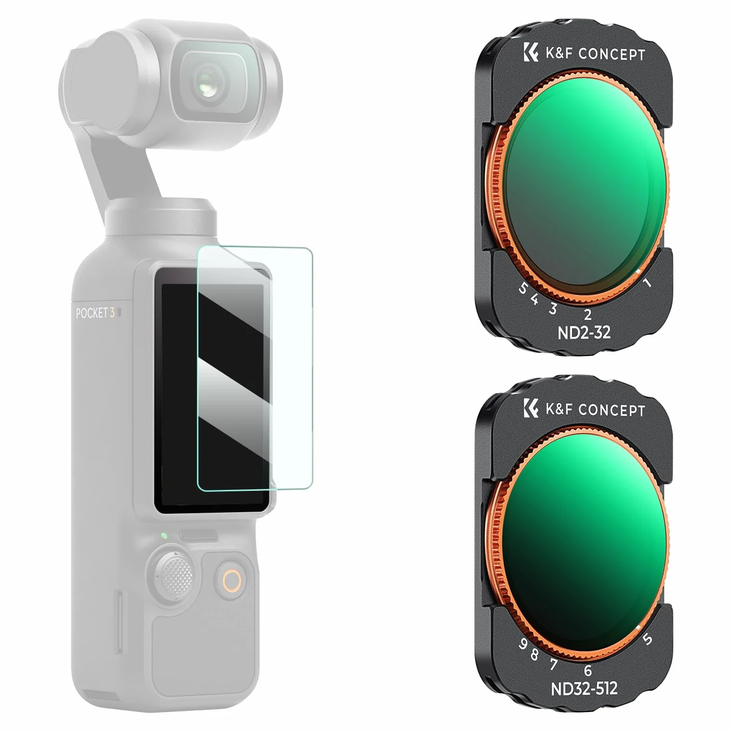 K&F CONCEPT Osmo Pocket 4/3 Filtro Magnetico, Filtri Magnetici Variabili ND2-32+ND32-512 (6-9 stop) Compatibili con DJI Osmo Pocket 4/3(Alluminio)