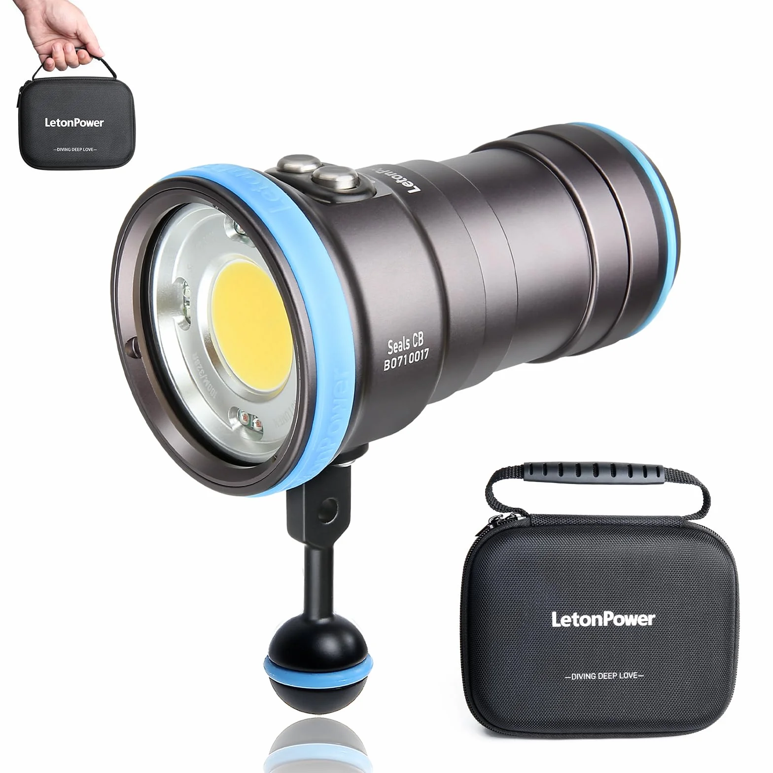 Seal CB Torcia Video Subacquea 4000 Lumen - 120° CRI 94 6500K, Impermeabile 100m, Ricarica USB-C per Video e Foto Subacquee Professionali