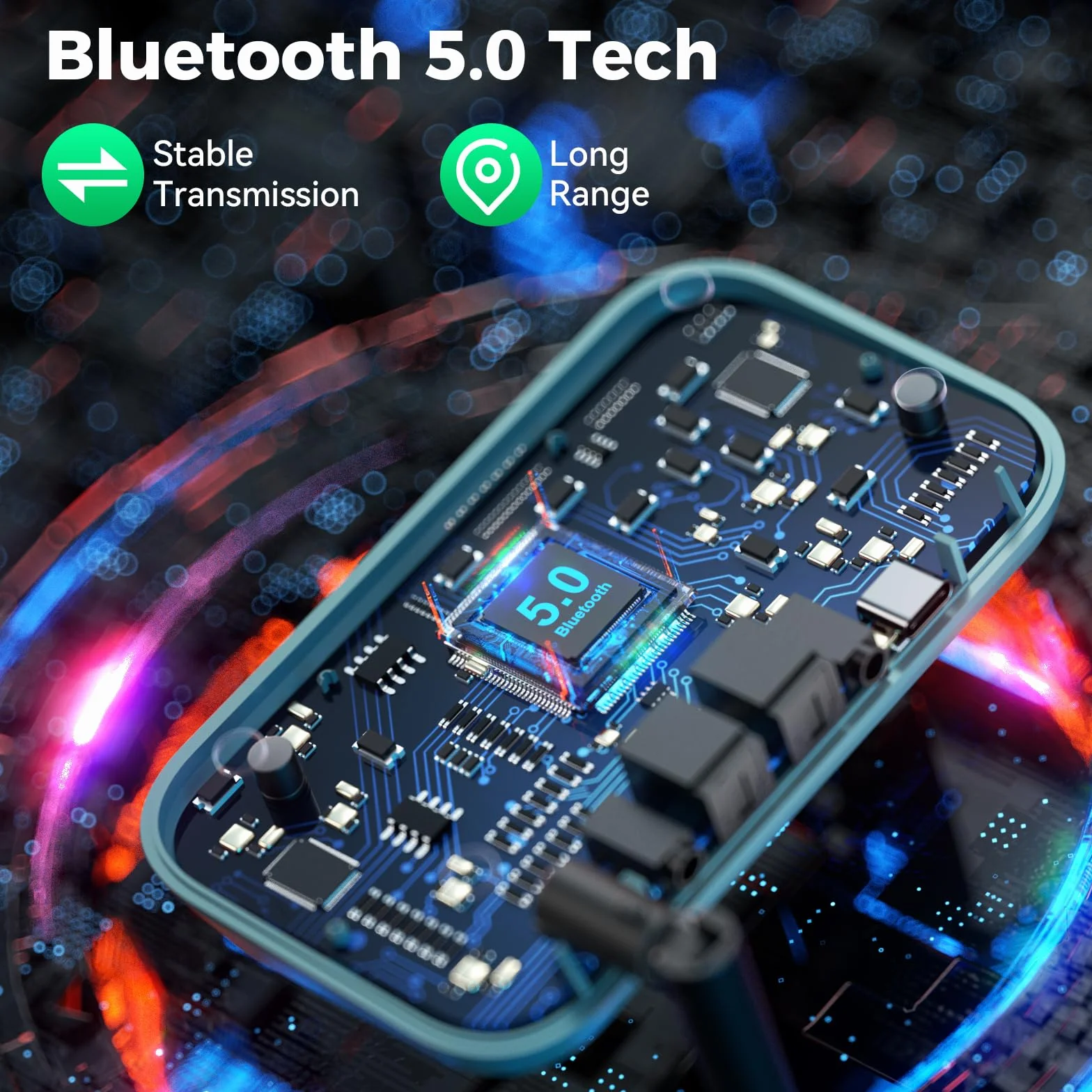 SOOMFON Bluetooth 5.0 Audio Adapter Transmitter Receiver with Aux/Optical/RCA, 3.5mm Jack, Optical, LCD Display