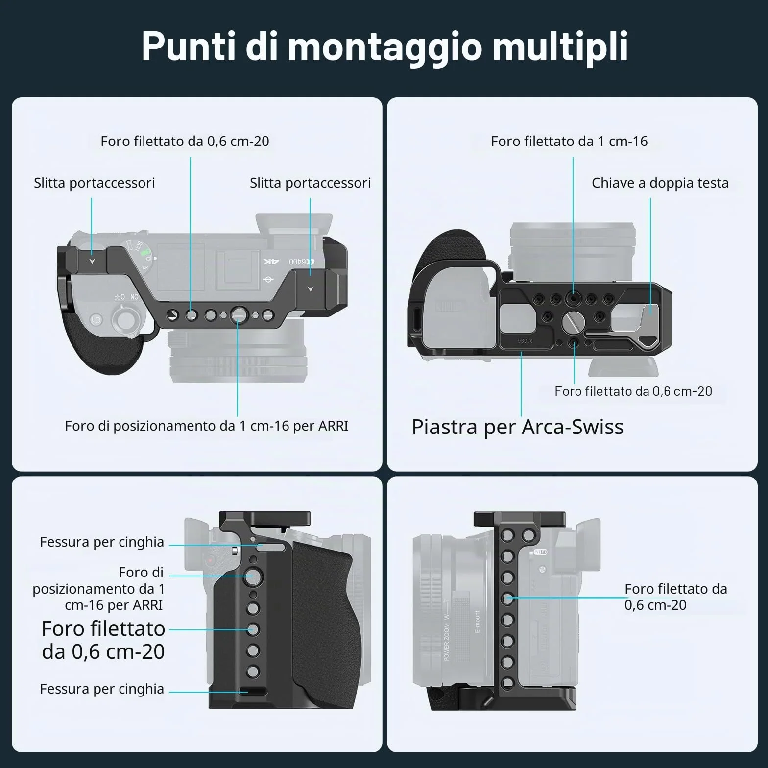 SMALLRIG Cage con Impugnatura in Silicone per Sony A6100 / A6300 / A6400-3164B