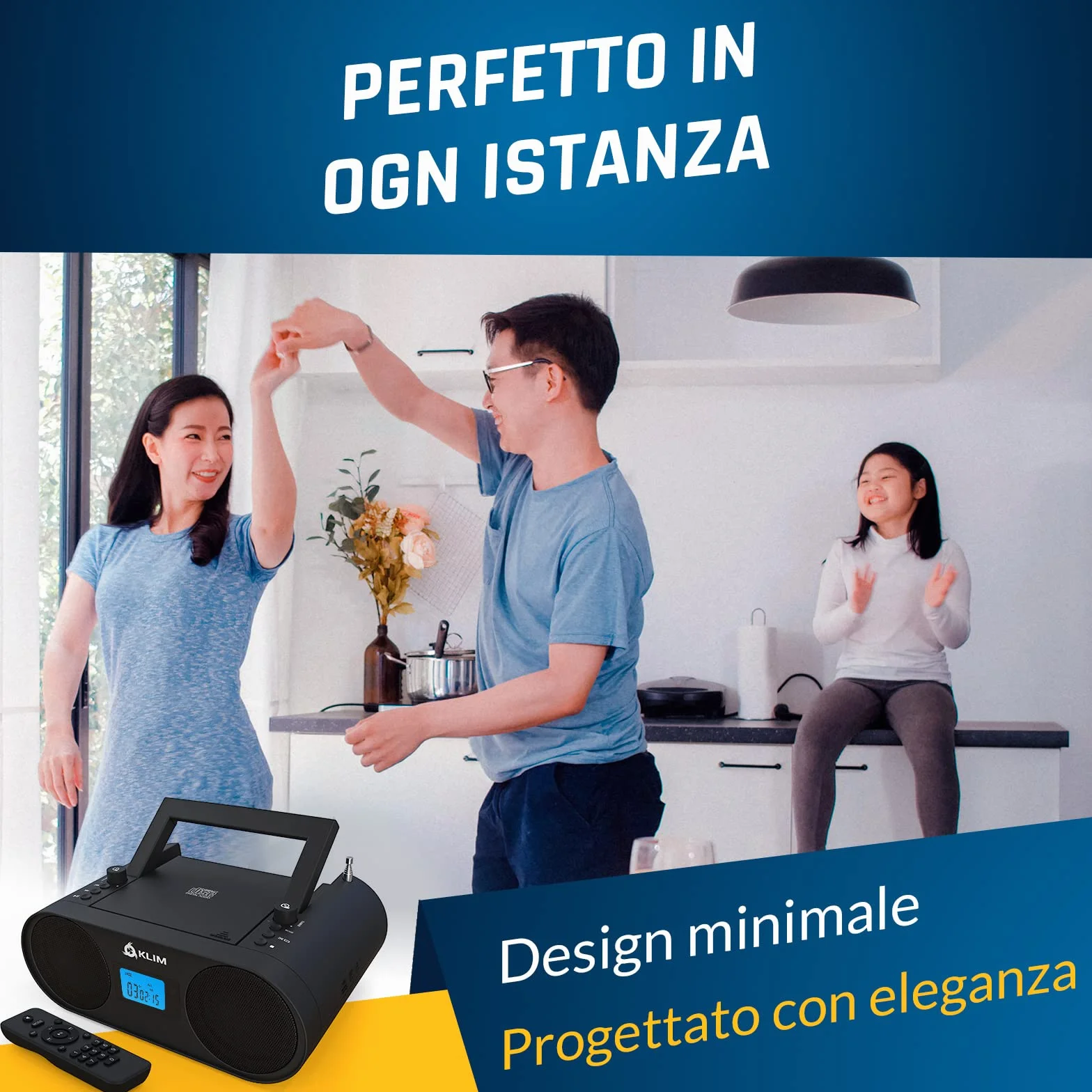KLIM Lettore CD Stereo Boombox B4 + AM/FM Radio con Lettore CD e USB, Bluetooth, AUX + Stereo casa + Filo o Wireless + Batteria ricaricabile, Telecomando, Standby automatico, EQ Digitale + NUOVO