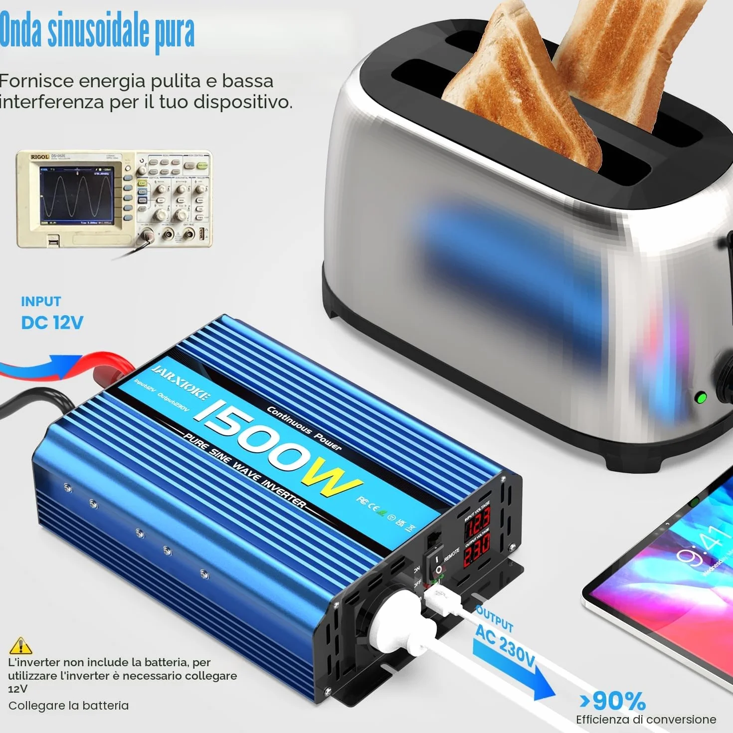 1500W/3000W Inverter 12v 220v Onda Pura Invertitore di Potenza 12v 220V/230V Trasformatore di Potenza Convertitore - Telecomando & USB & EU Presa per Auto Camper Barca