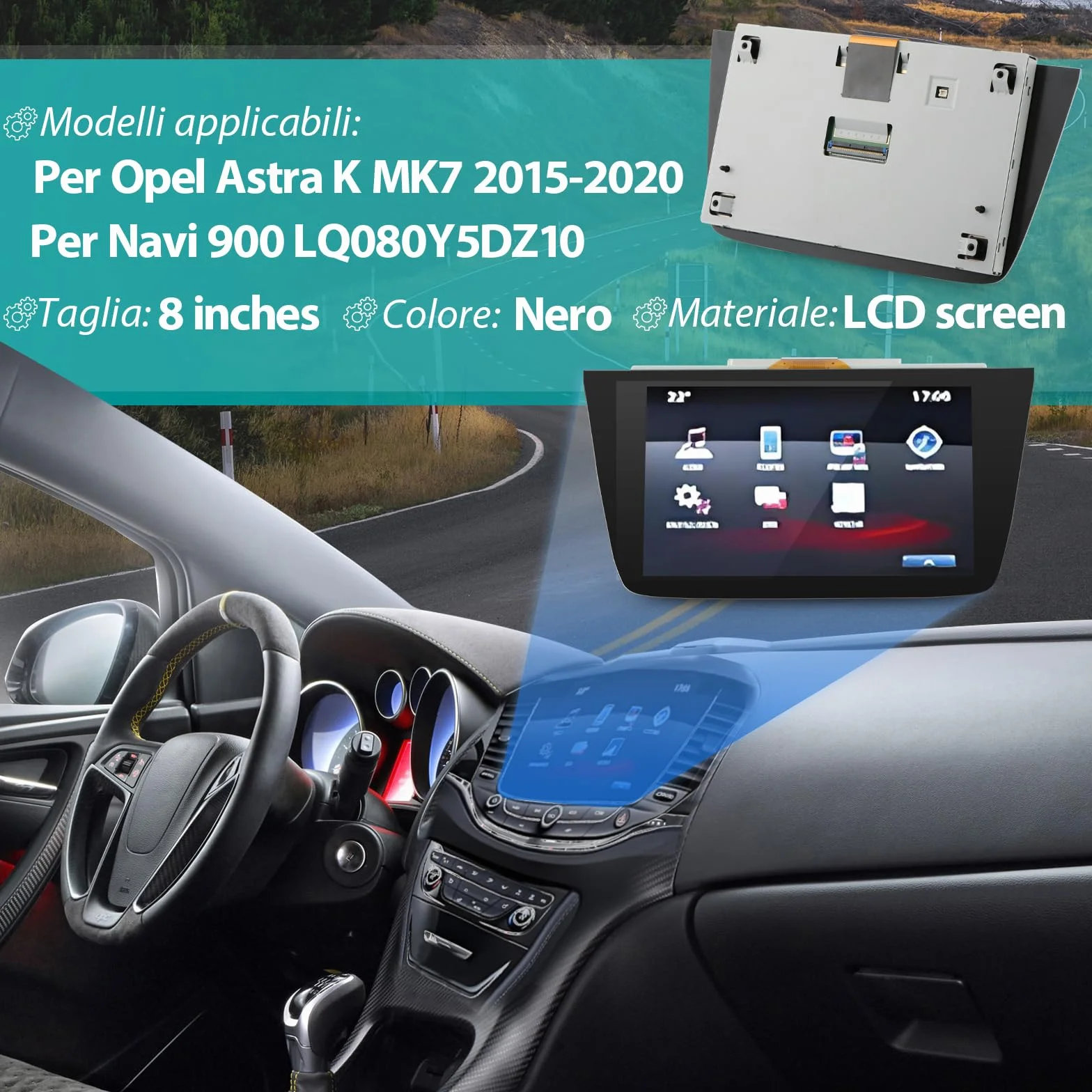 8 Pollici LQ080Y5DZ10 LCD Schermo LCD per Opel Vauxhall Navi 900 Touch Screen Vetro LCD Display per Opel Astra K MK7 2015-2020 Touch Screen Vetro con 4 Strumenti XX