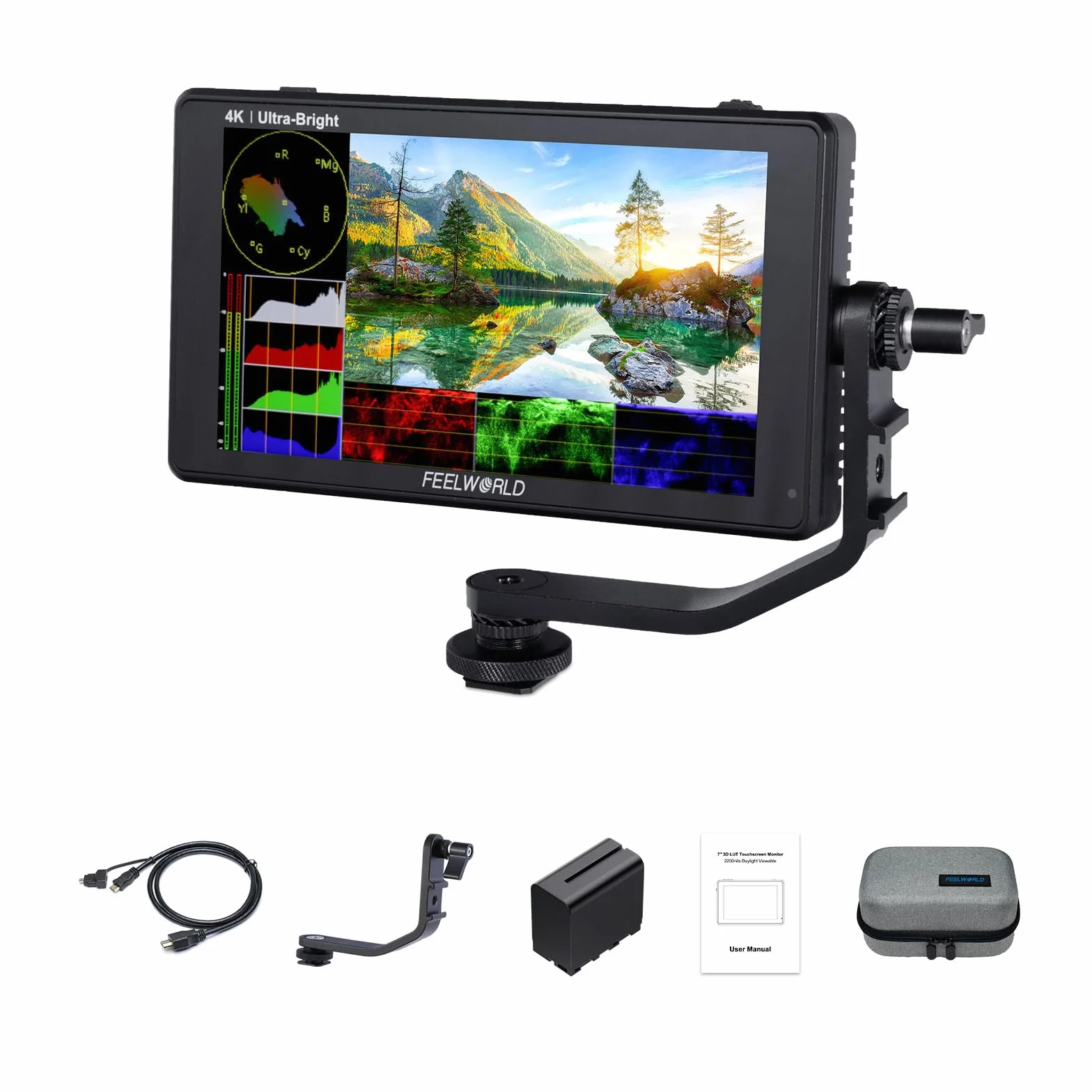 Feelworld LUT6 6 Pollici 2600nits HDR/3D LUT Touch Screen DSLR Monitor da Campo con batteria F750 e borsa per il trasporto Fotocamera Istogramma VectorScope 4K Uscita Ingresso HDMI IPS 1920X1080