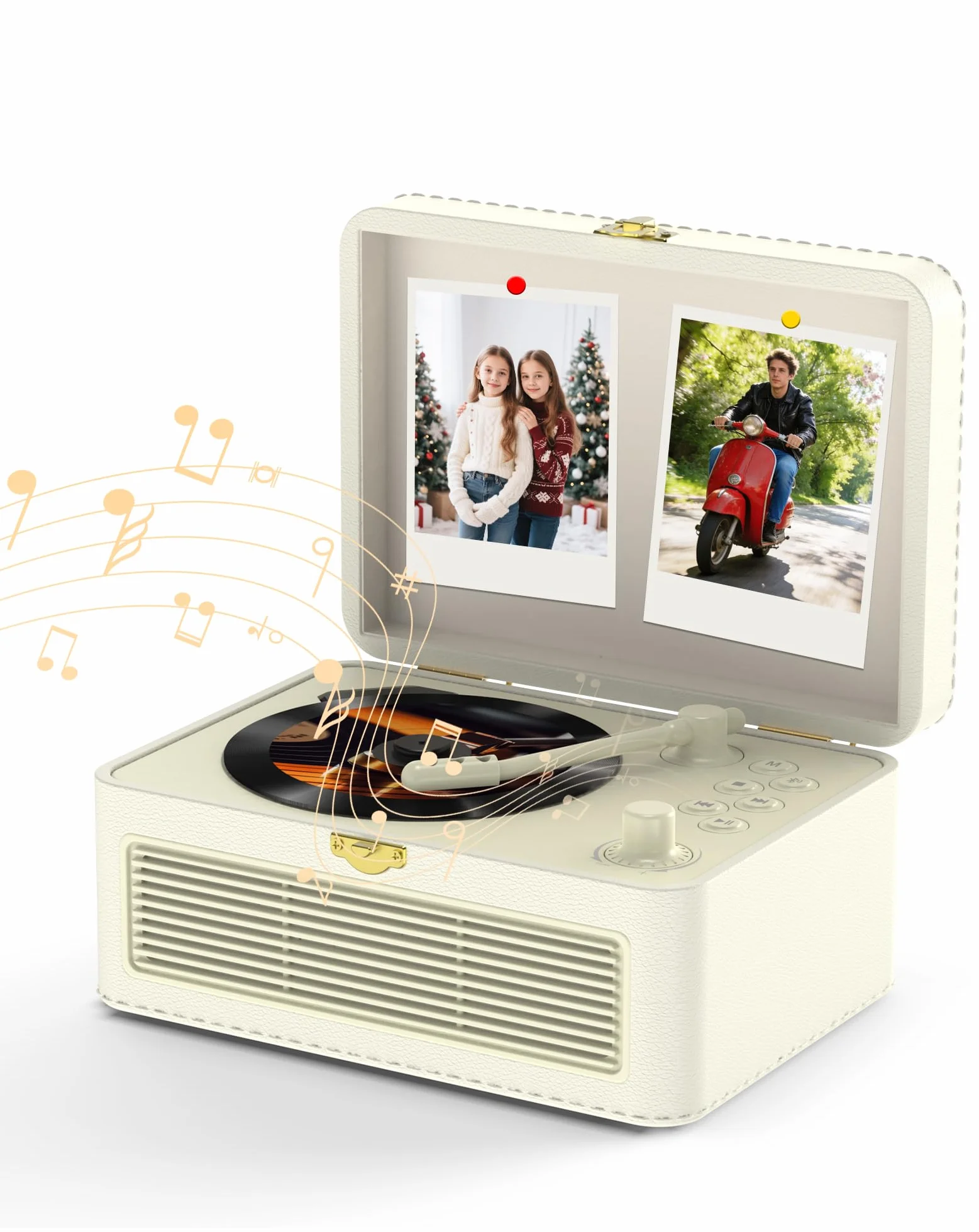 Lettore CD portatile Bluetooth, radio retrò con lettore CD, altoparlante, supporta la riproduzione USB e AUX, con telecomando, copertura antipolvere in similpelle Bianco