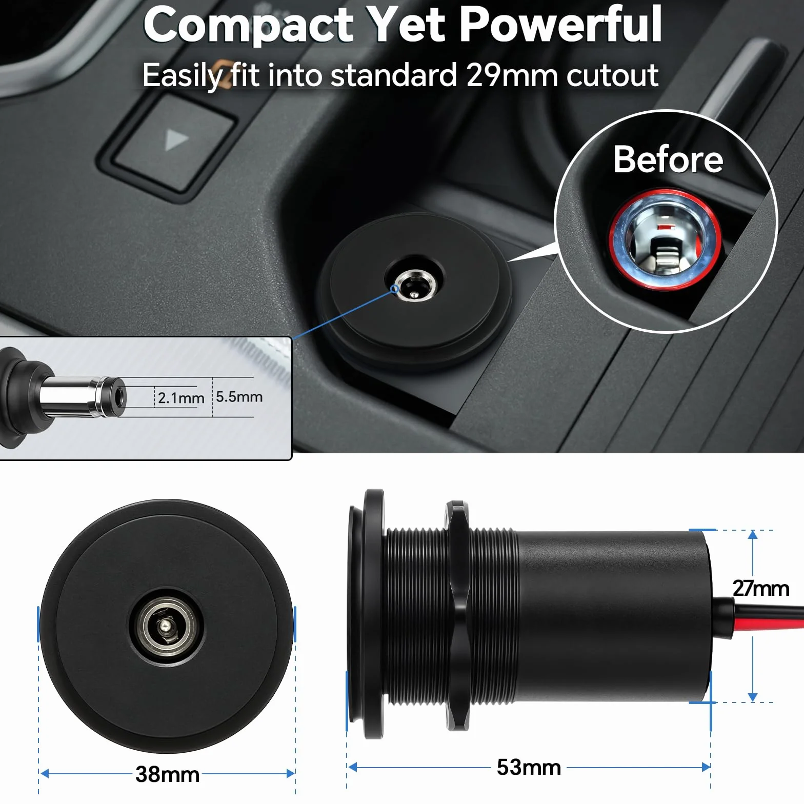 Acegoo Adattatore Power Boost da 12 V per Starlink Mini, convertitore step-up da 12 V a 24 V a mini piatto Power SL, presa di alimentazione in alluminio da 24 V CC per camper, barche, rimorchi, auto
