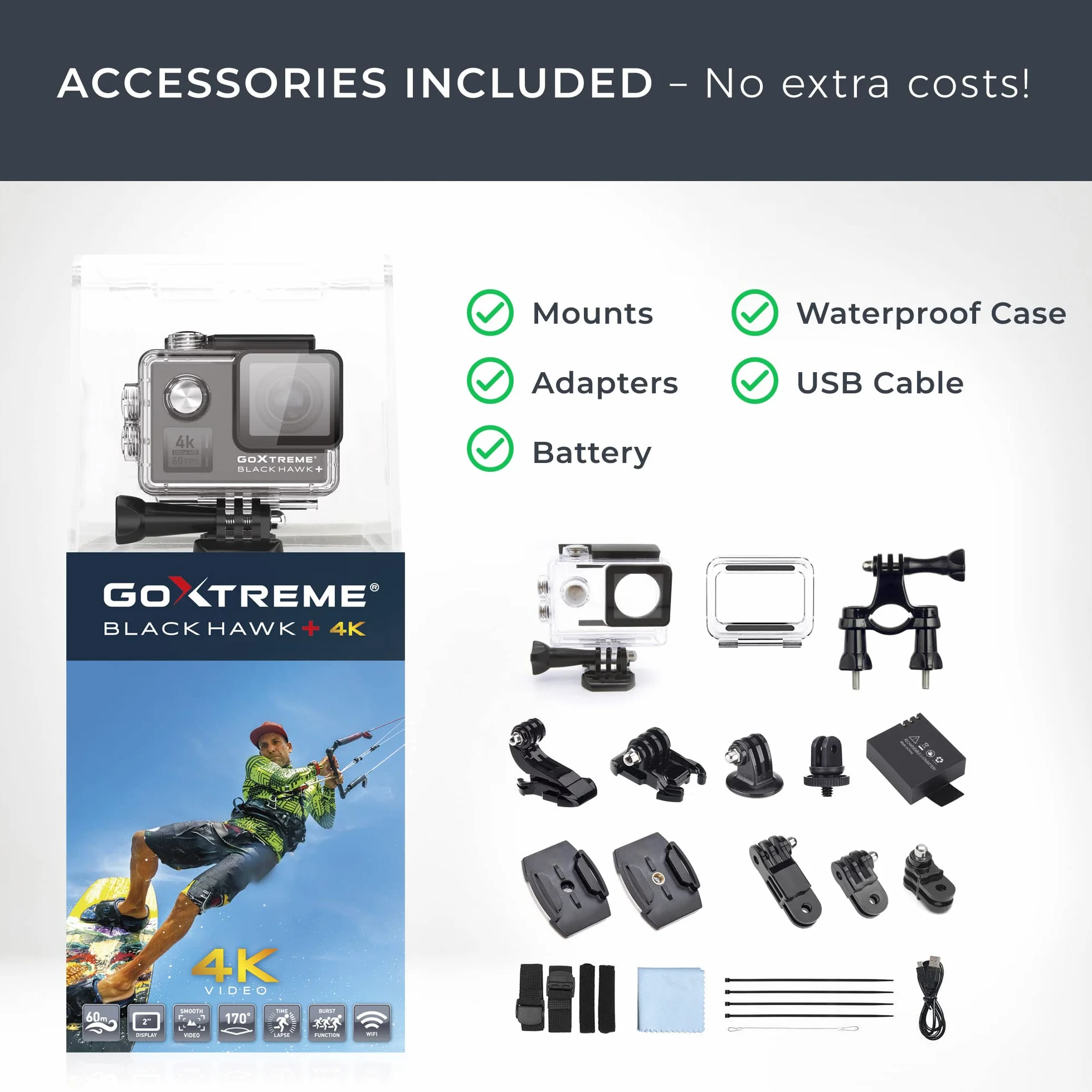 GoXtreme 3R30040 Blackhawk 4K+ Actioncam 4K-60Fps, Nero