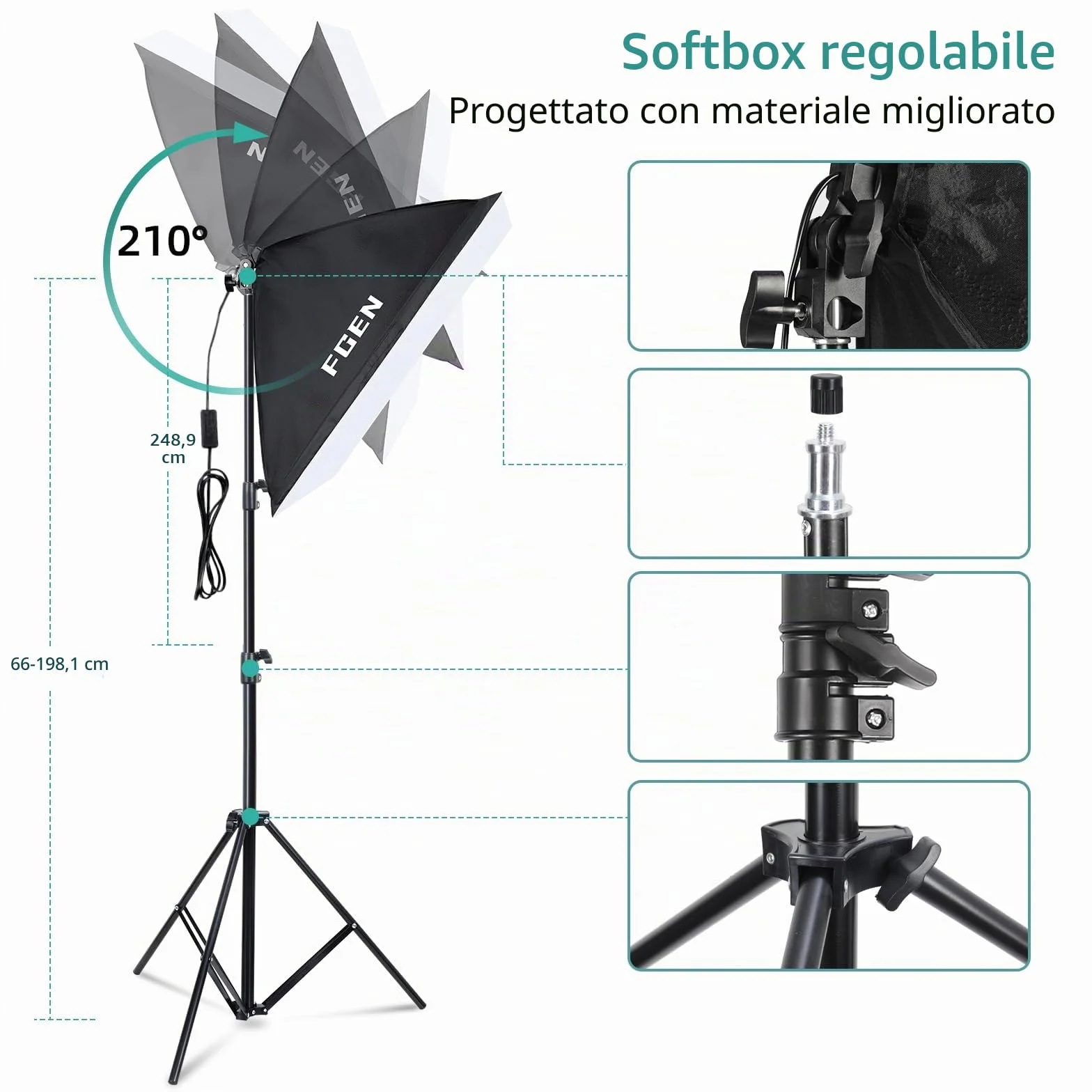 Set Softbox per studio fotografico, FGen cotone Greenscreen, set da 2.6 m x 3 m, con lampada fotografica CFL da 135 W, 85 W, lampada fotografica, sacco di sabbia per prodotti ritratti, foto