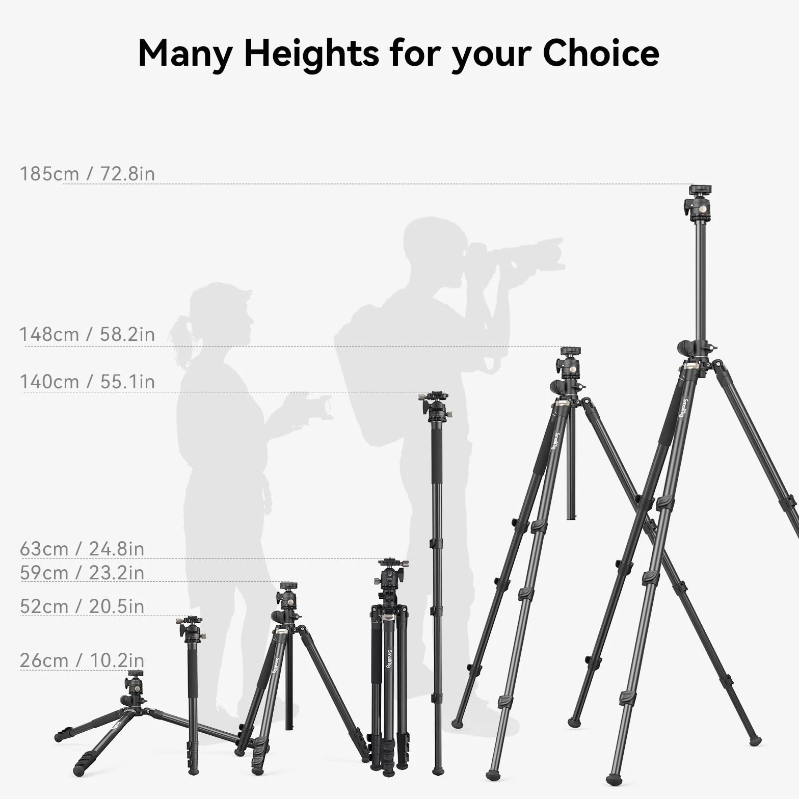 SMALLRIG 2 in 1 Camera Tripod, Treppiede/Monopiede Orizzontale con Colonna Centrale con Rotazione a 360°, con Supporto per Smartphone, per DSLR, Videocamera, CT200, Carico Massimo 22lb/10kg - 4288