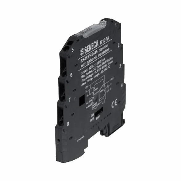 SENECA - K107A - Convertitore ripetitore seriale optoisolato RS485/RS485. ripetitore di bus, half duplex, con isolamento a tre punti.