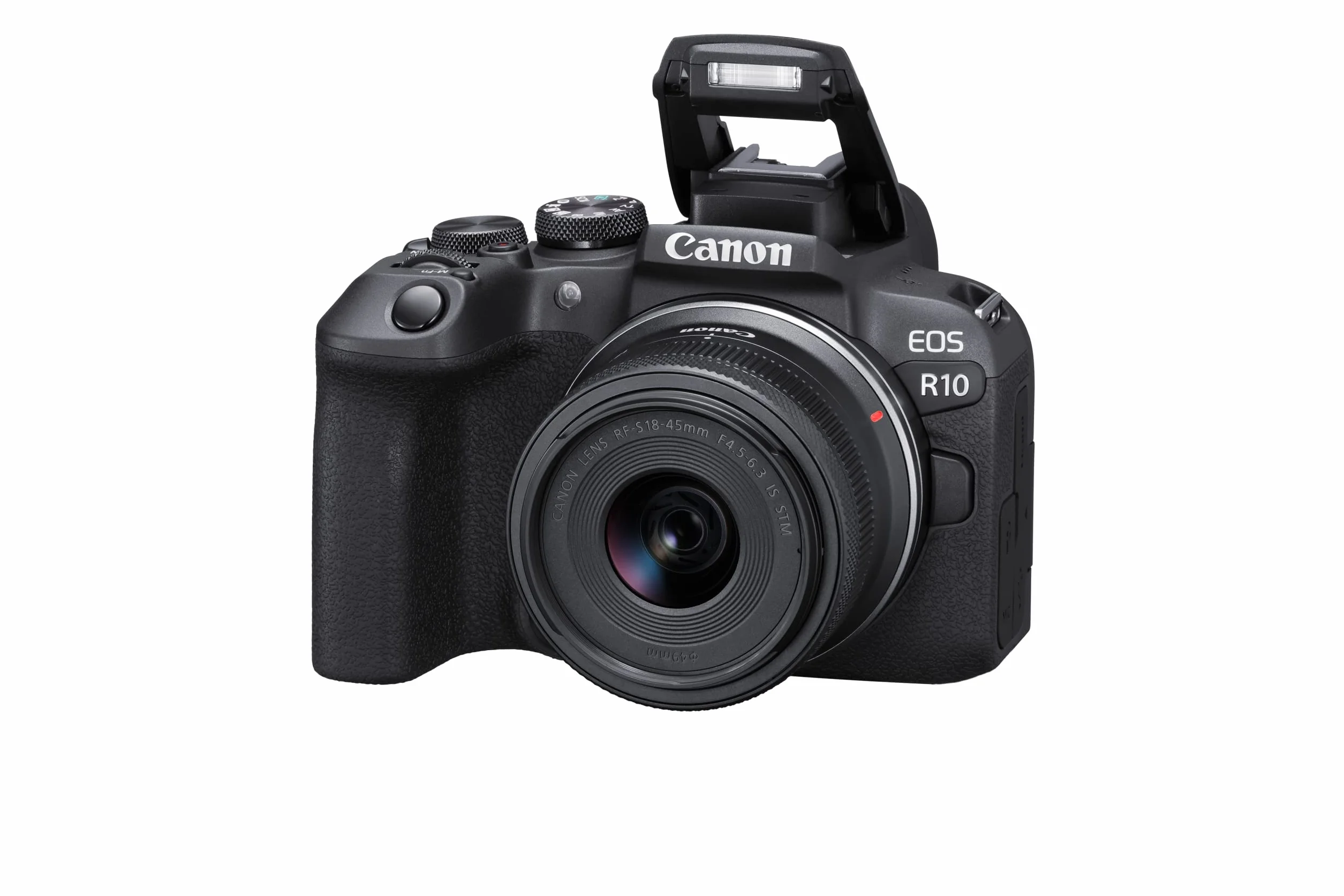 Canon Fotocamera mirrorless EOS R10 + RF-S 18-45 mm F4.5-6.3 con obiettivo STM + adattatore EF-EOS R (fotocamera ibrida, aggiornamento DSLR, 15 B/s, video 4K, Dual Pixel CMOS AF II Focus System,