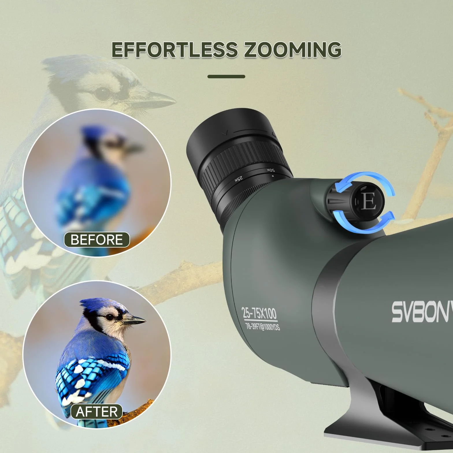 Svbony SV28 25-75x100mm Cannocchiale con Treppiede, Ampio Campo Visivo Immagini Luminose e Chiare, HD Bak4 FMC Telescopio Spotting Scope con Adattatore, per Tiro Bersaglio Osservazione degli Uccelli