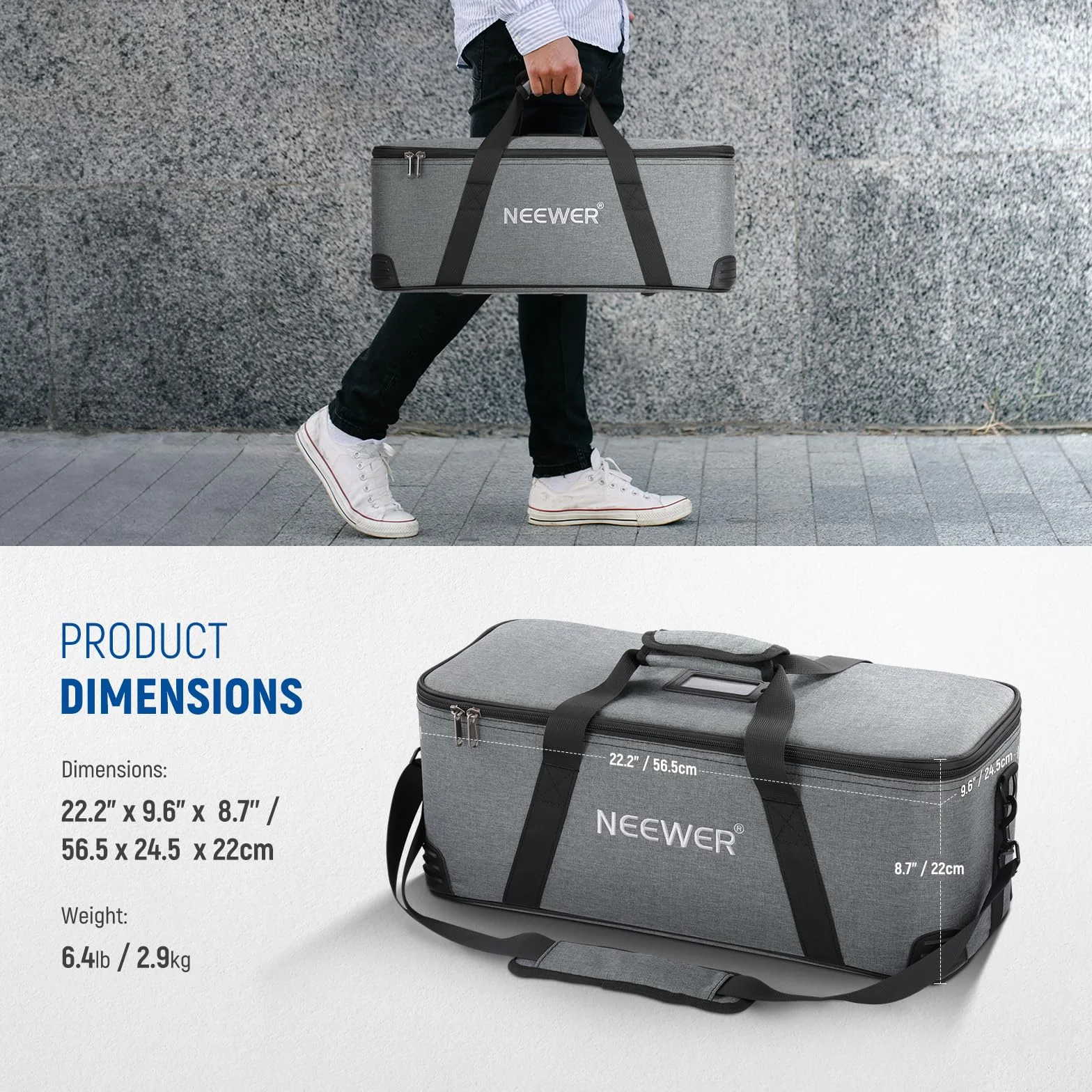 NEEWER CB200B Borsa da Trasporto con Tracolla, Maniglia, Scomparti Mobili in Schiuma per Luce da Studio, Tasca in Rete per Accessorio di Diffusore Riflettore, Custodia Resistente Antiurto Oxford, PB6