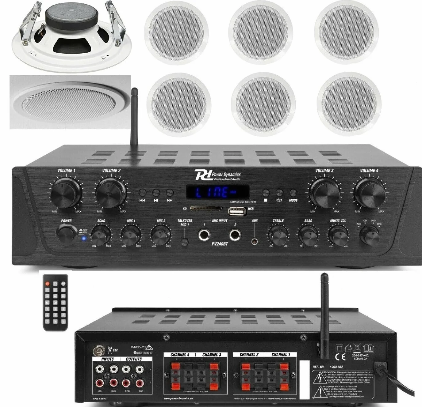 Bluetooth Radio FM Audio Kit z Głośnikami Sufitowymi z Regulacją Głośności 6 Sztuk