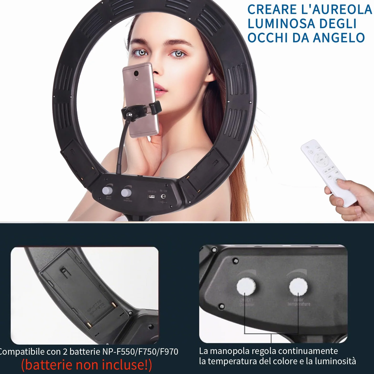 Luce ad Anello -18 Pollici 38 W 3200-5600 K Bicolore Dimmerabile LED Kit di Illuminazione per Fotografia di Bellezza Youtube TikTok, Trucco, Selfie, Ritratto, Tatuaggio, Sopracciglia,Luce video