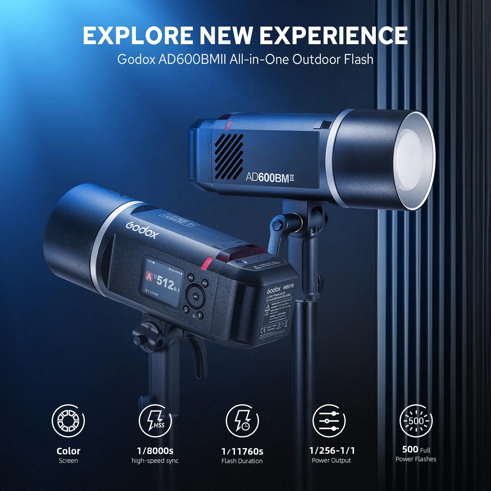 Godox AD600BM II AD600 BM II Flash, 600W HSS 1/8000s Flash per Fotografia all'aperto Luce Speedlite, Tempo di Ricarica 0,01 s-1,9 s, Batteria agli ioni di litio, Monoluci Attacco Bowens Monoluce